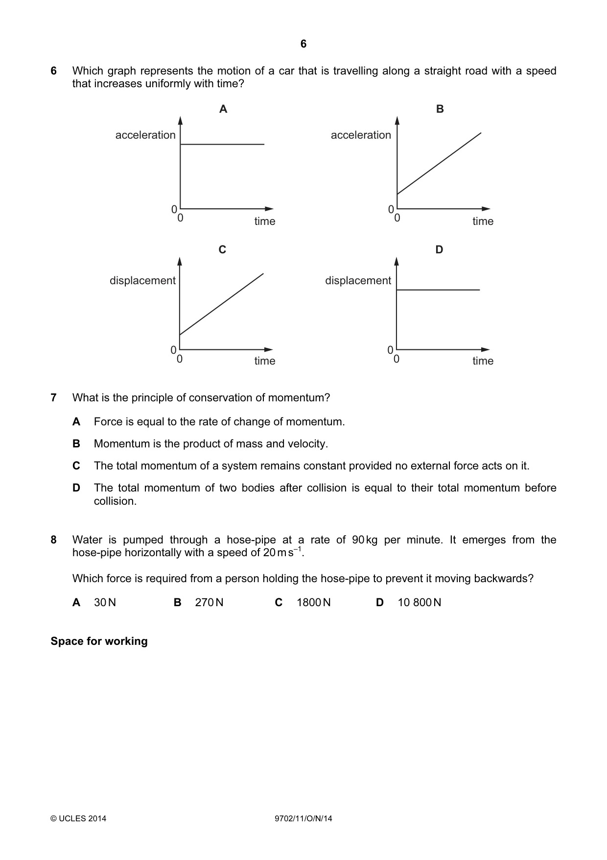 Cambridge A Level Physics 9702 2014 Oct/Nov Paper 1 · Variant 1 question paper, page 6 of 28
