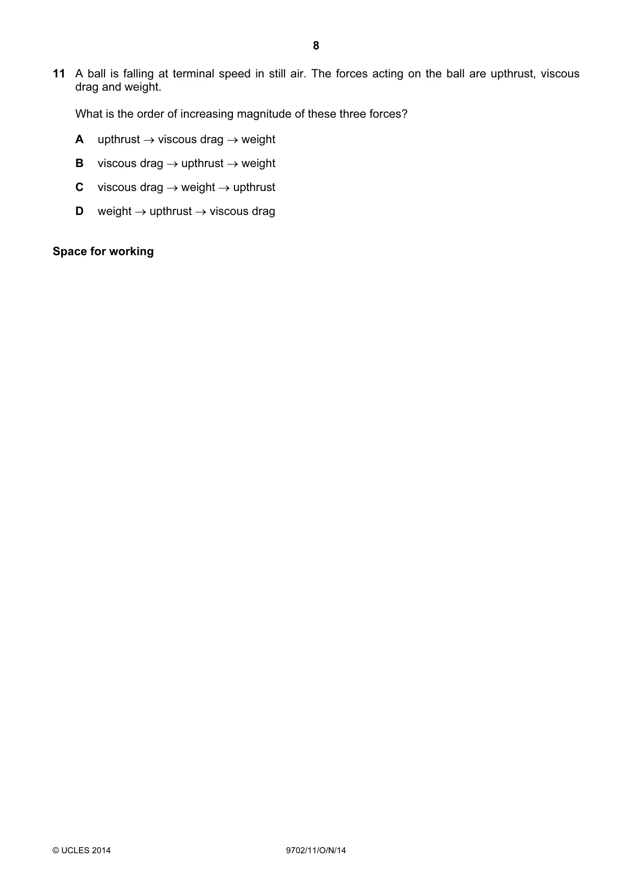 Cambridge A Level Physics 9702 2014 Oct/Nov Paper 1 · Variant 1 question paper, page 8 of 28