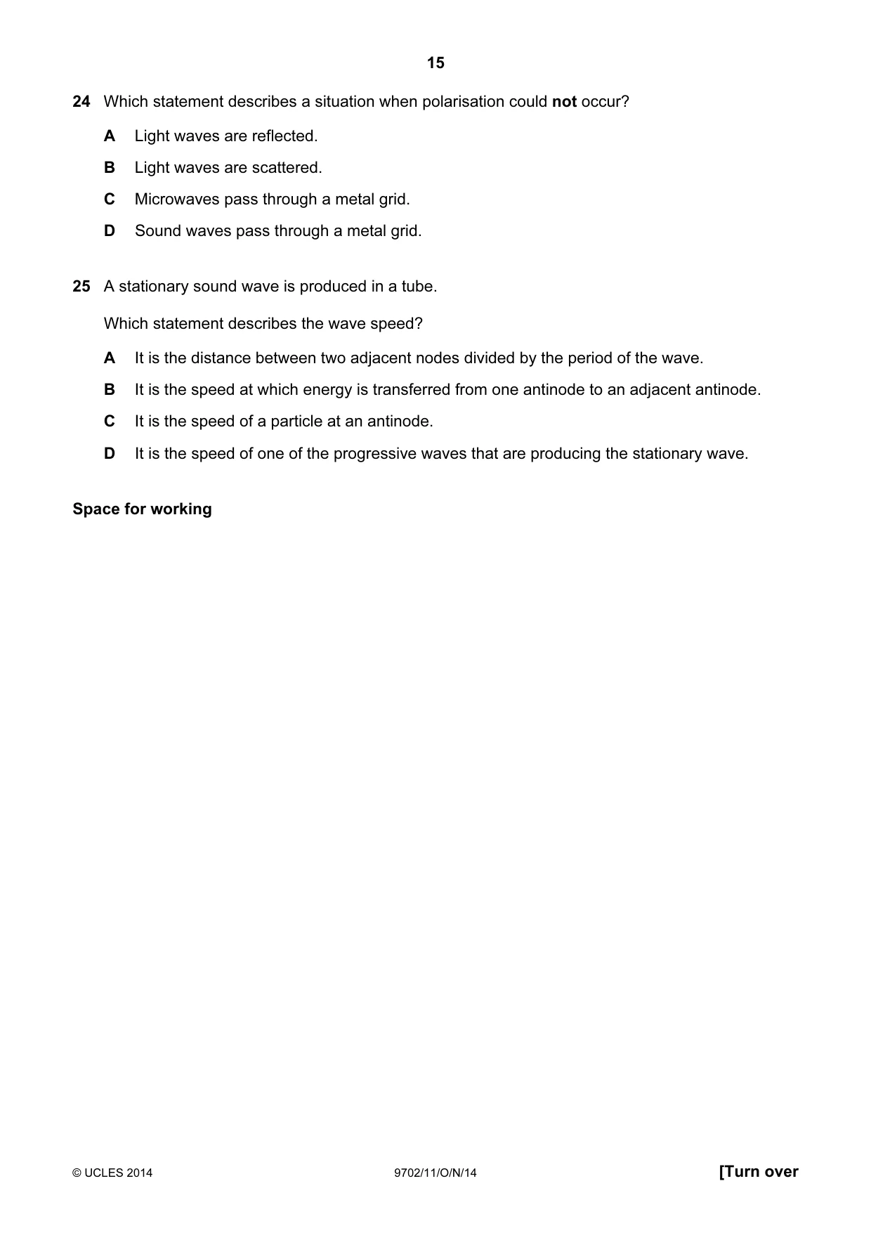 Cambridge A Level Physics 9702 2014 Oct/Nov Paper 1 · Variant 1 question paper, page 15 of 28
