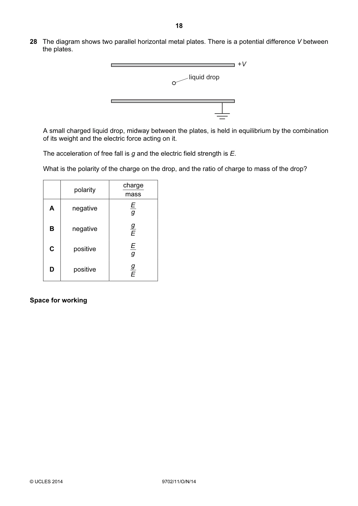 Cambridge A Level Physics 9702 2014 Oct/Nov Paper 1 · Variant 1 question paper, page 18 of 28