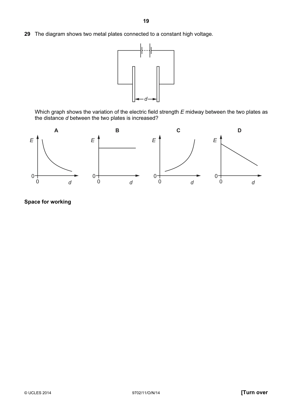 Cambridge A Level Physics 9702 2014 Oct/Nov Paper 1 · Variant 1 question paper, page 19 of 28