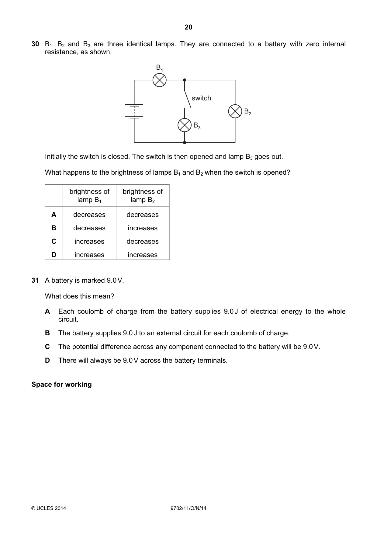 Cambridge A Level Physics 9702 2014 Oct/Nov Paper 1 · Variant 1 question paper, page 20 of 28
