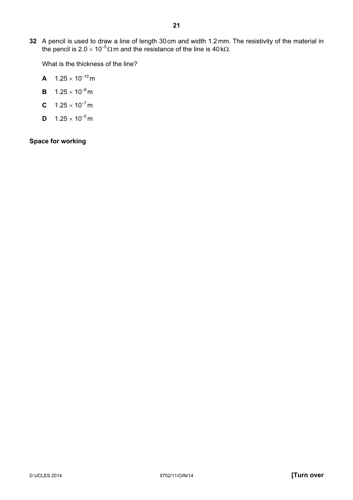 Cambridge A Level Physics 9702 2014 Oct/Nov Paper 1 · Variant 1 question paper, page 21 of 28