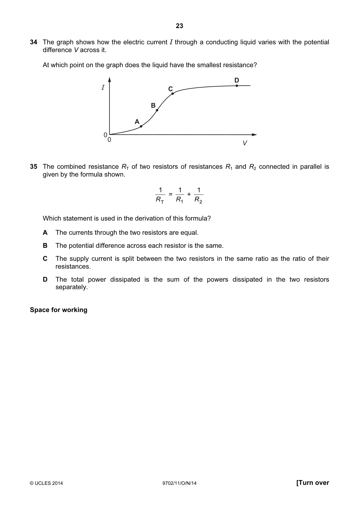 Cambridge A Level Physics 9702 2014 Oct/Nov Paper 1 · Variant 1 question paper, page 23 of 28