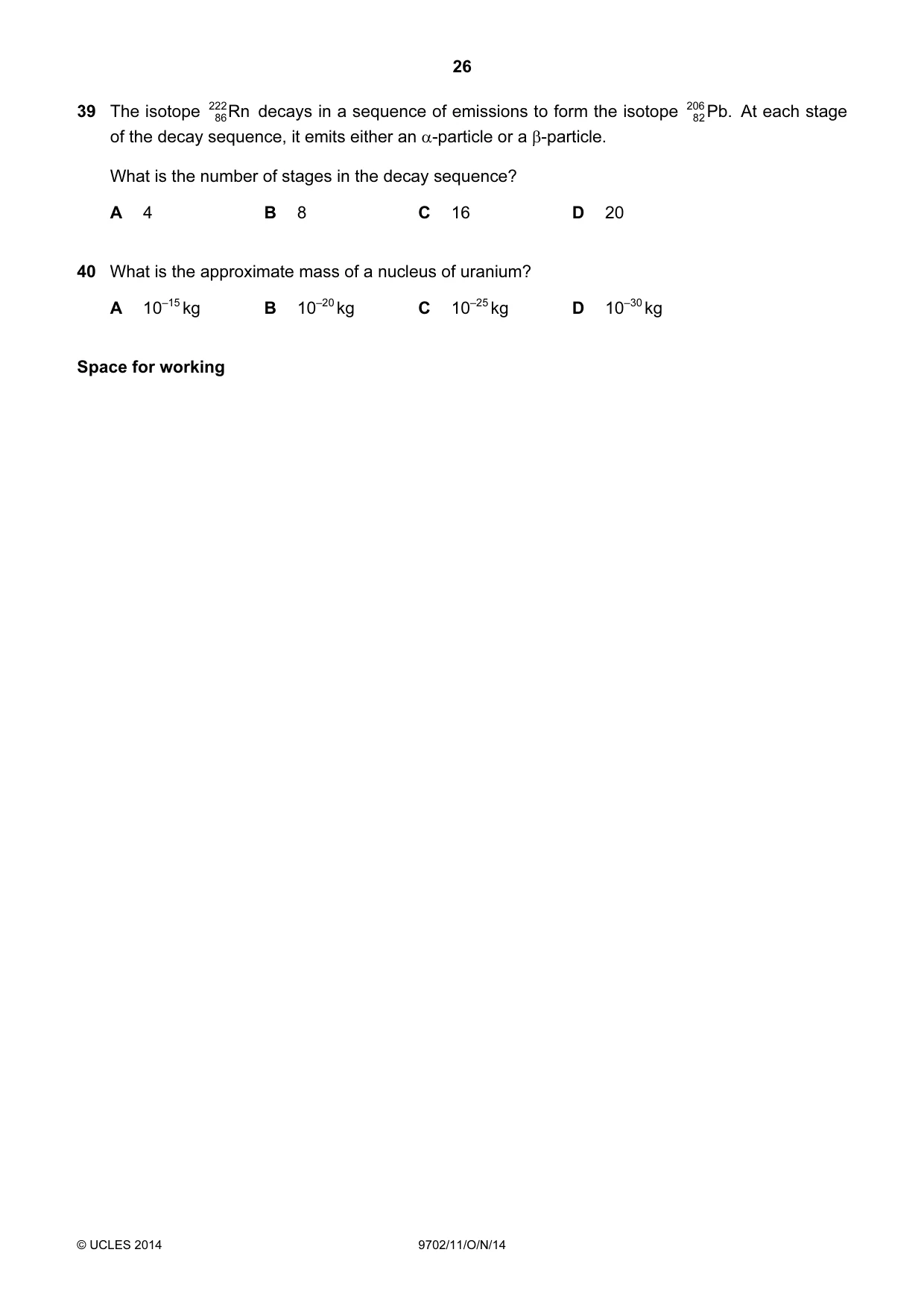 Cambridge A Level Physics 9702 2014 Oct/Nov Paper 1 · Variant 1 question paper, page 26 of 28