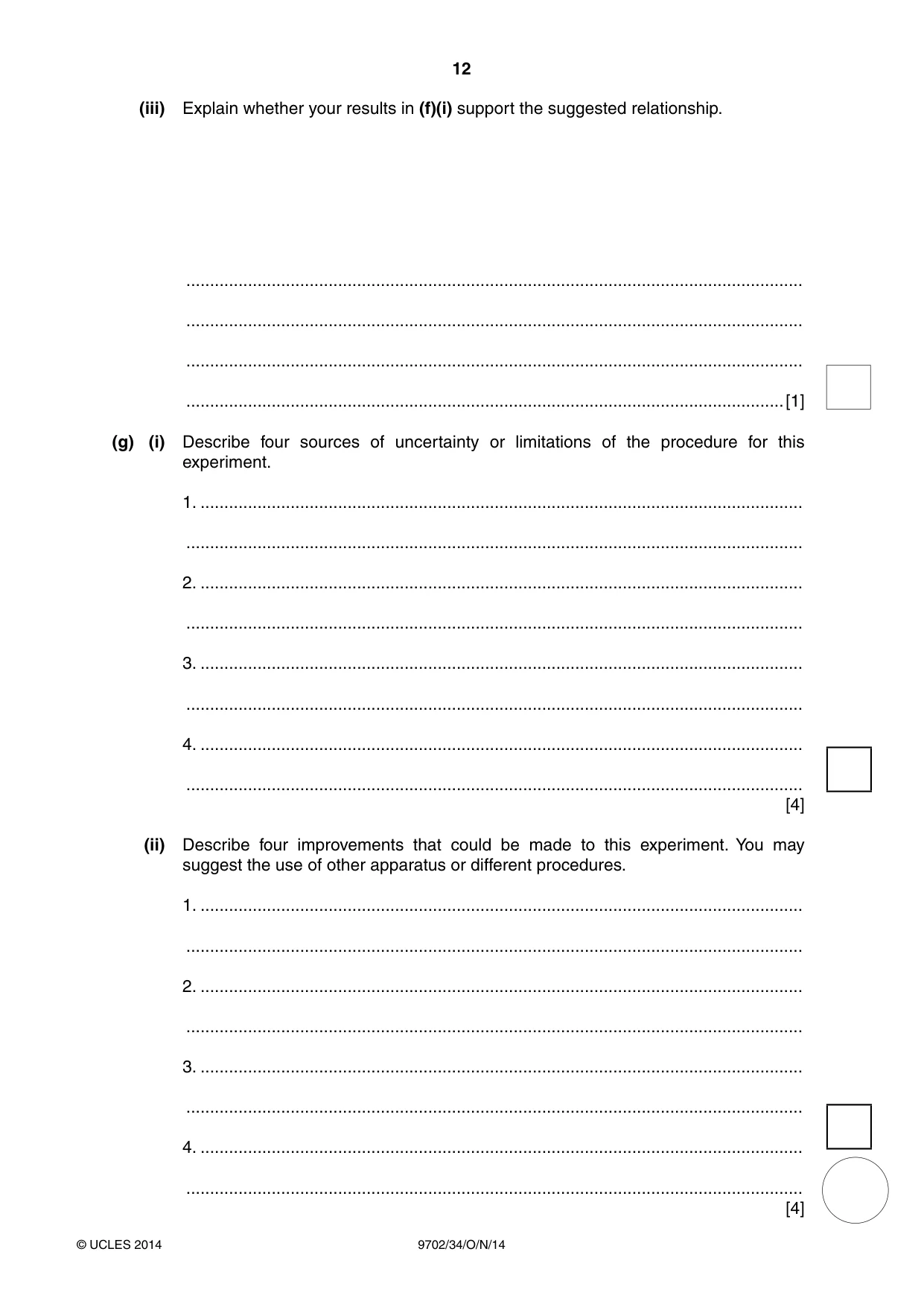 Cambridge A Level Physics 9702 2014 Oct/Nov Paper 3 · Variant 4 question paper, page 12 of 12