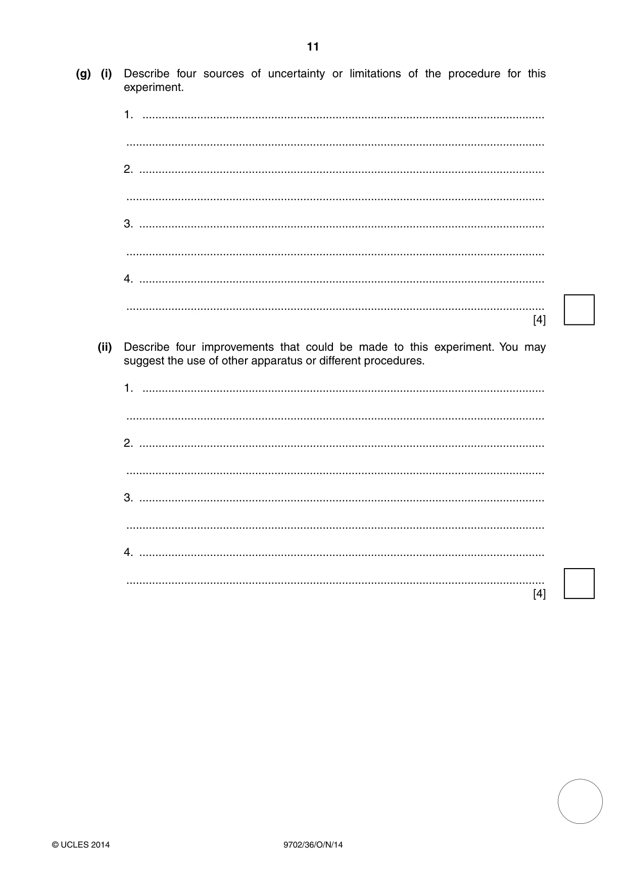 Cambridge A Level Physics 9702 2014 Oct/Nov Paper 3 · Variant 6 question paper, page 11 of 12