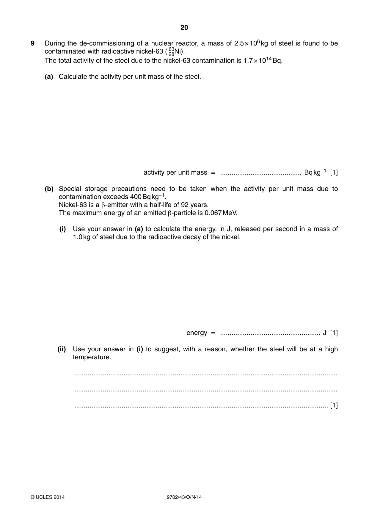 Cambridge A Level Physics 9702 2014 Oct/Nov Paper 4 · Variant 3 question paper, page 20 of 28