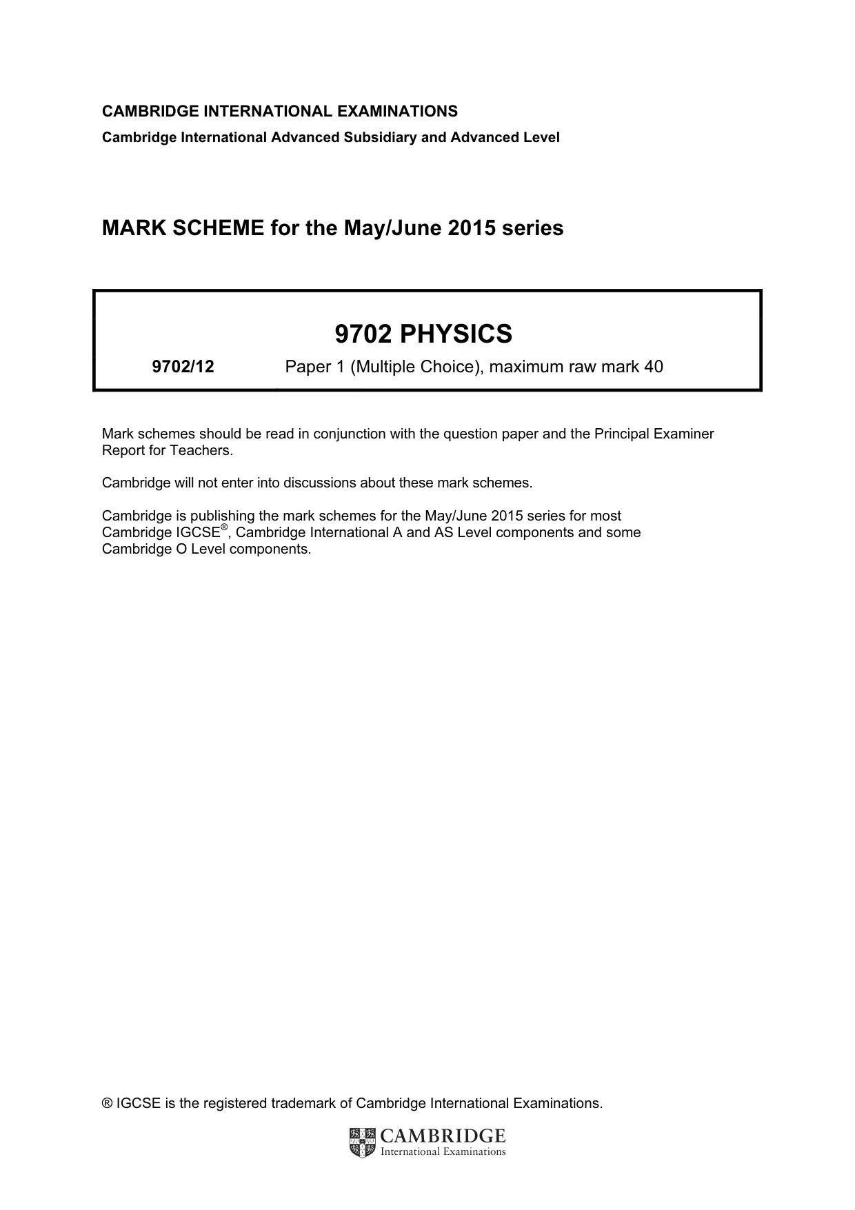 Mark scheme, page 1 of 2