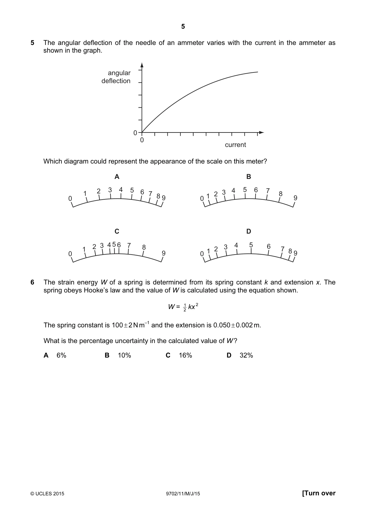 Cambridge A Level Physics 9702 2015 May/June Paper 1 · Variant 1 question paper, page 5 of 20