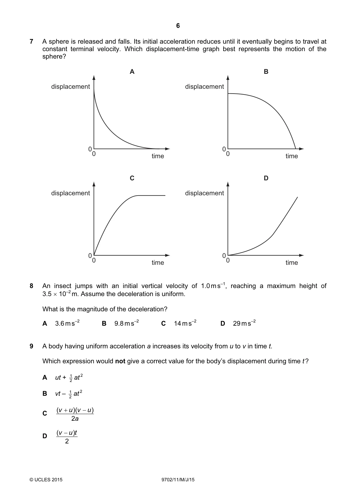 Cambridge A Level Physics 9702 2015 May/June Paper 1 · Variant 1 question paper, page 6 of 20