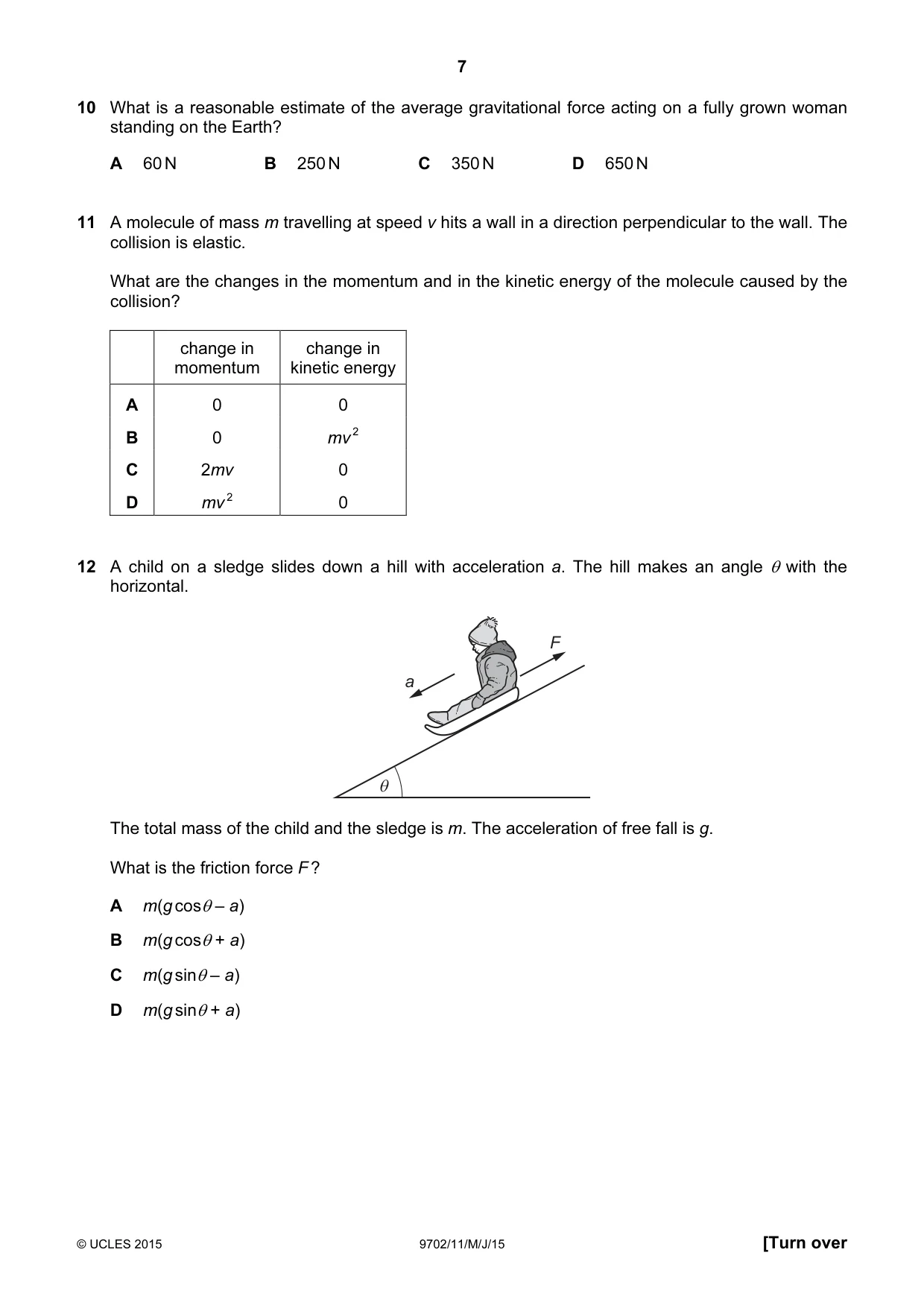 Cambridge A Level Physics 9702 2015 May/June Paper 1 · Variant 1 question paper, page 7 of 20