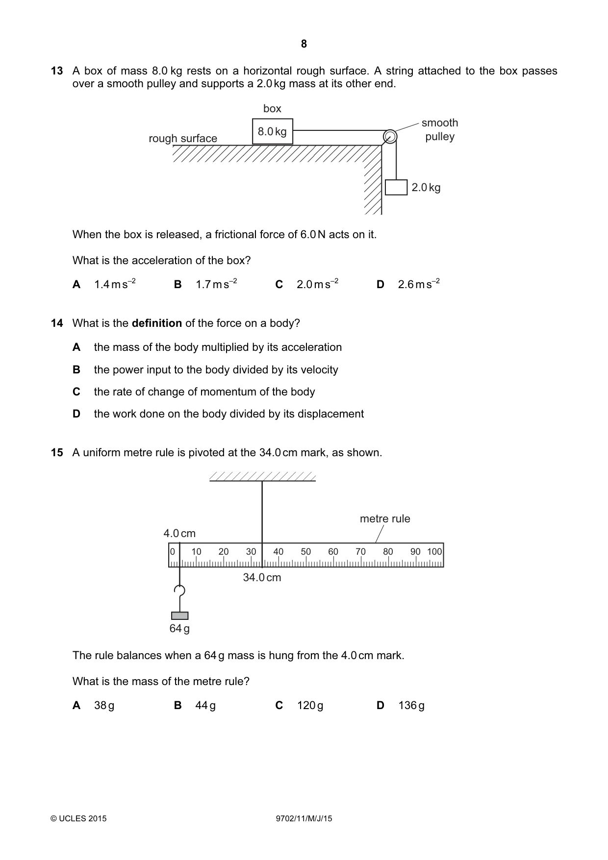 Cambridge A Level Physics 9702 2015 May/June Paper 1 · Variant 1 question paper, page 8 of 20