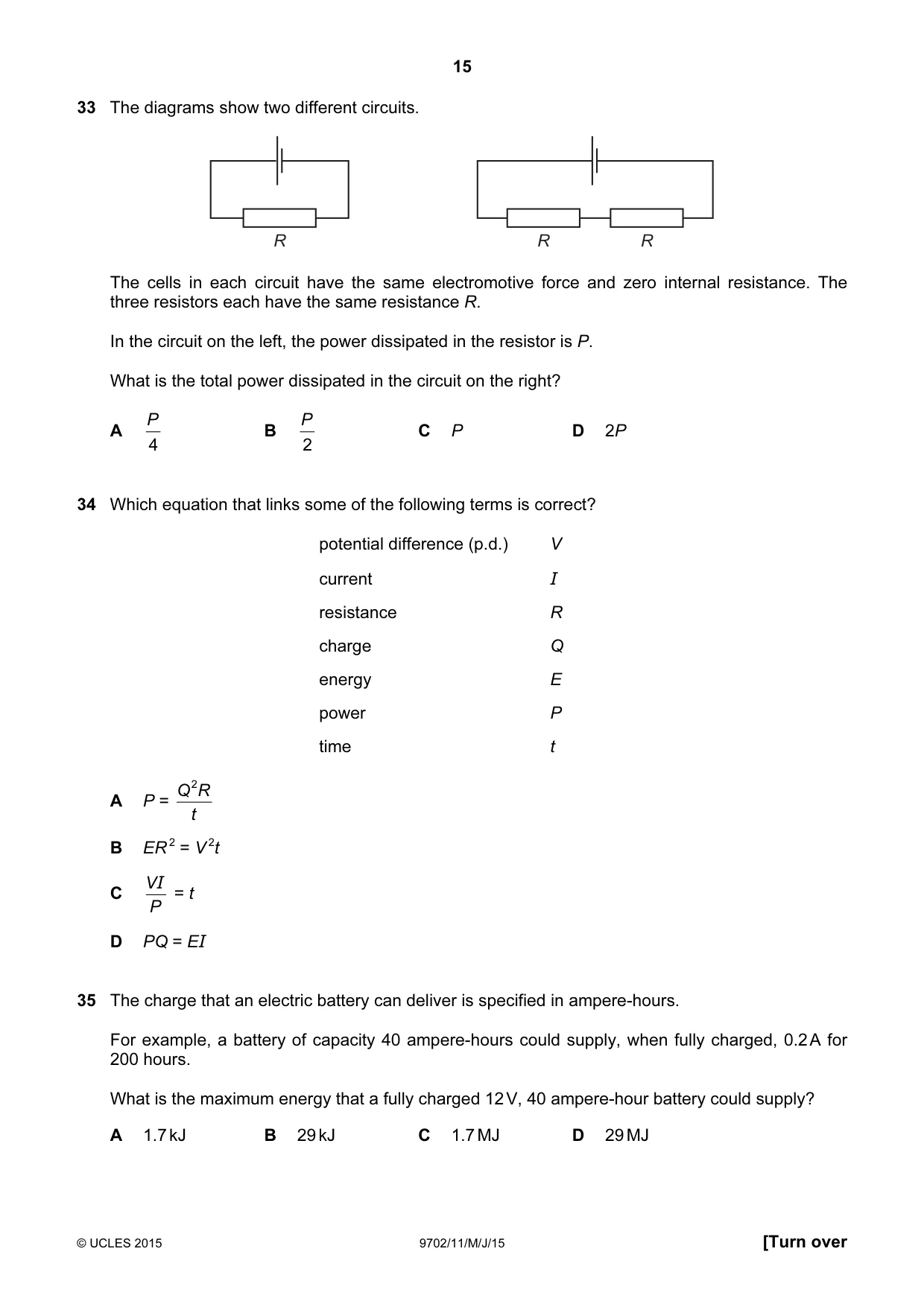 Cambridge A Level Physics 9702 2015 May/June Paper 1 · Variant 1 question paper, page 15 of 20