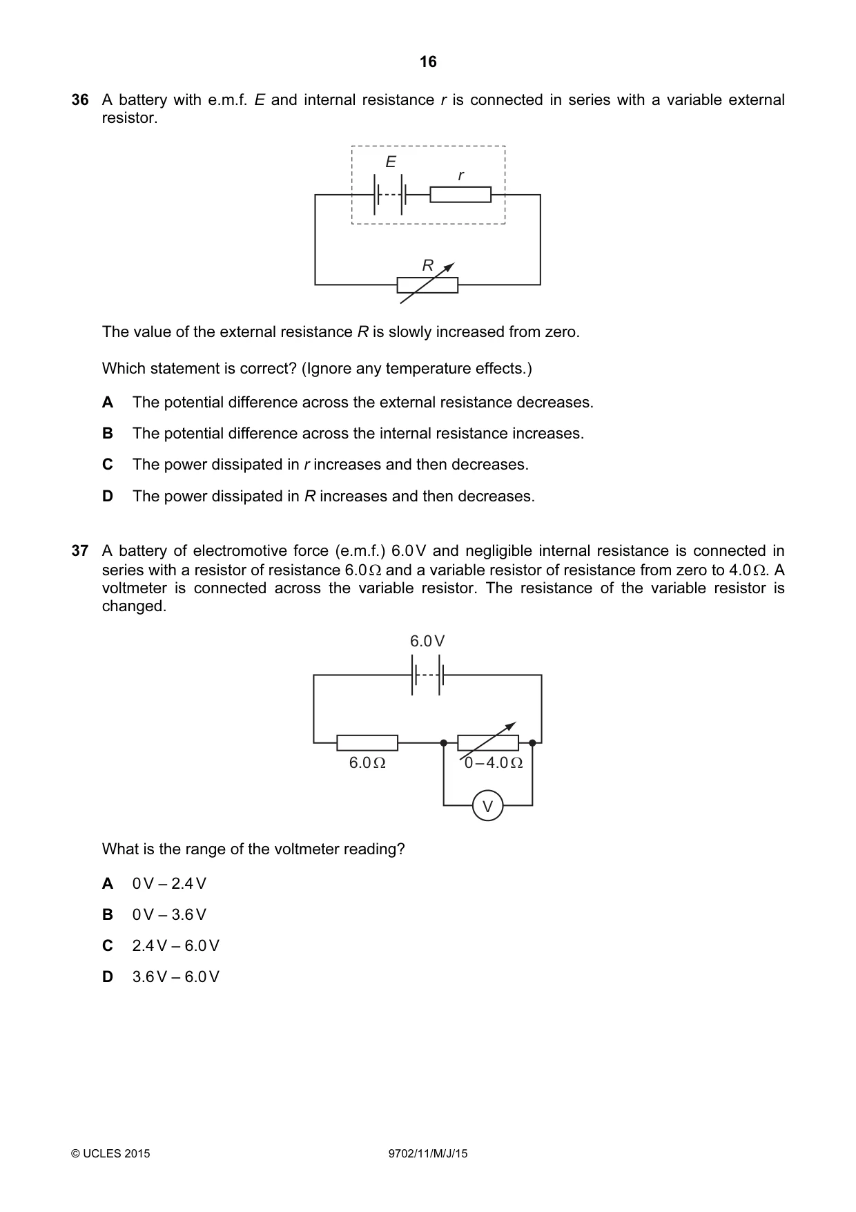 Cambridge A Level Physics 9702 2015 May/June Paper 1 · Variant 1 question paper, page 16 of 20