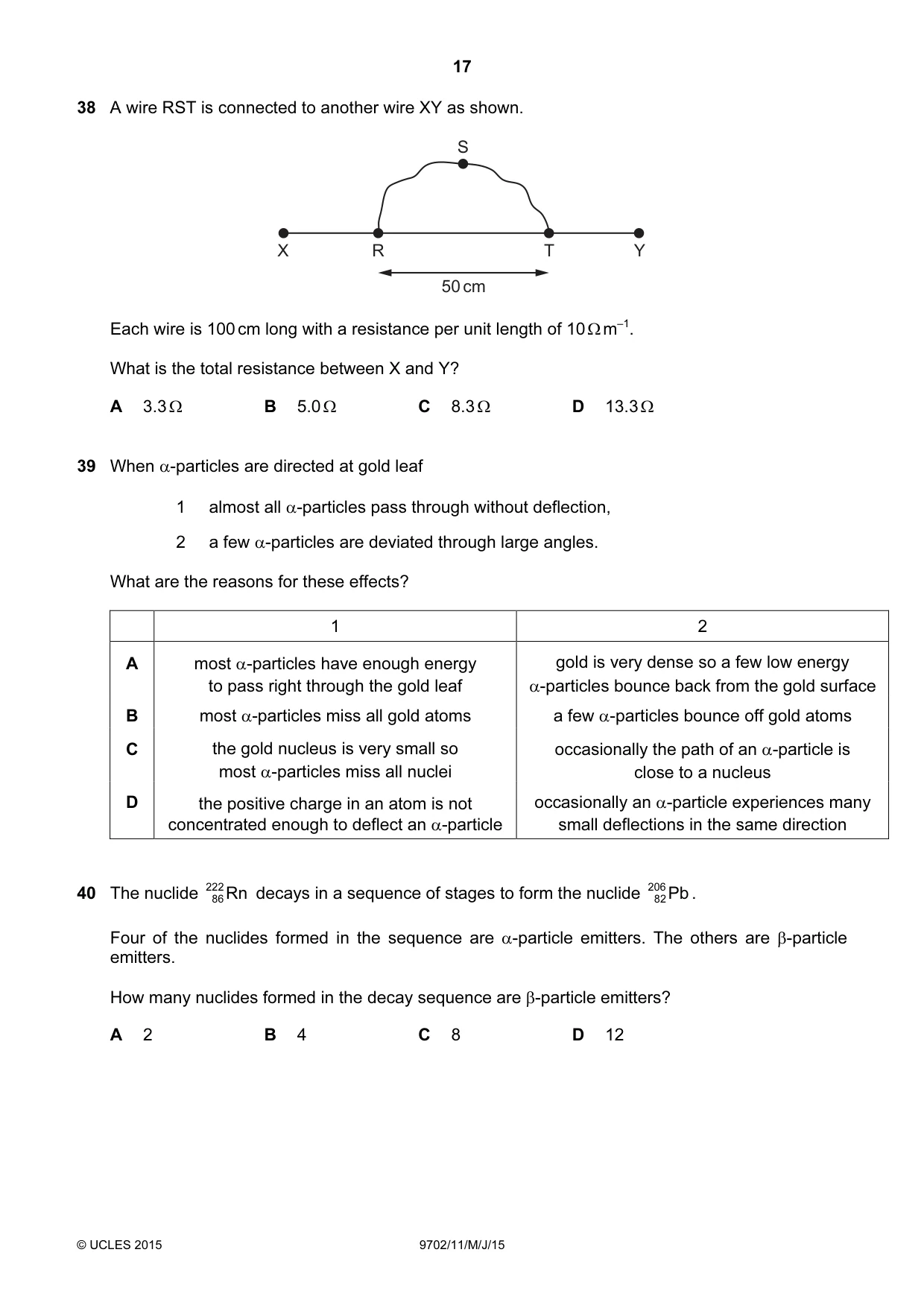 Cambridge A Level Physics 9702 2015 May/June Paper 1 · Variant 1 question paper, page 17 of 20