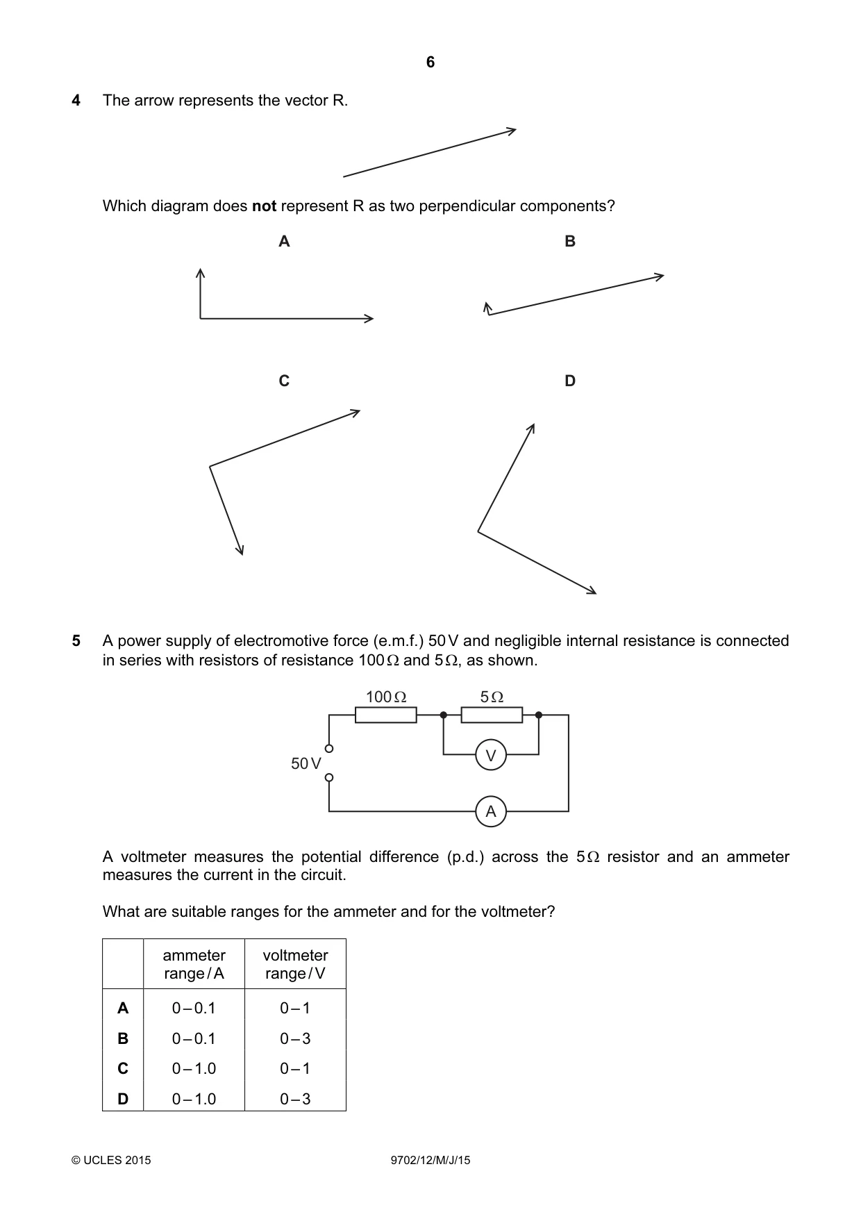 Cambridge A Level Physics 9702 2015 May/June Paper 1 · Variant 2 question paper, page 6 of 20