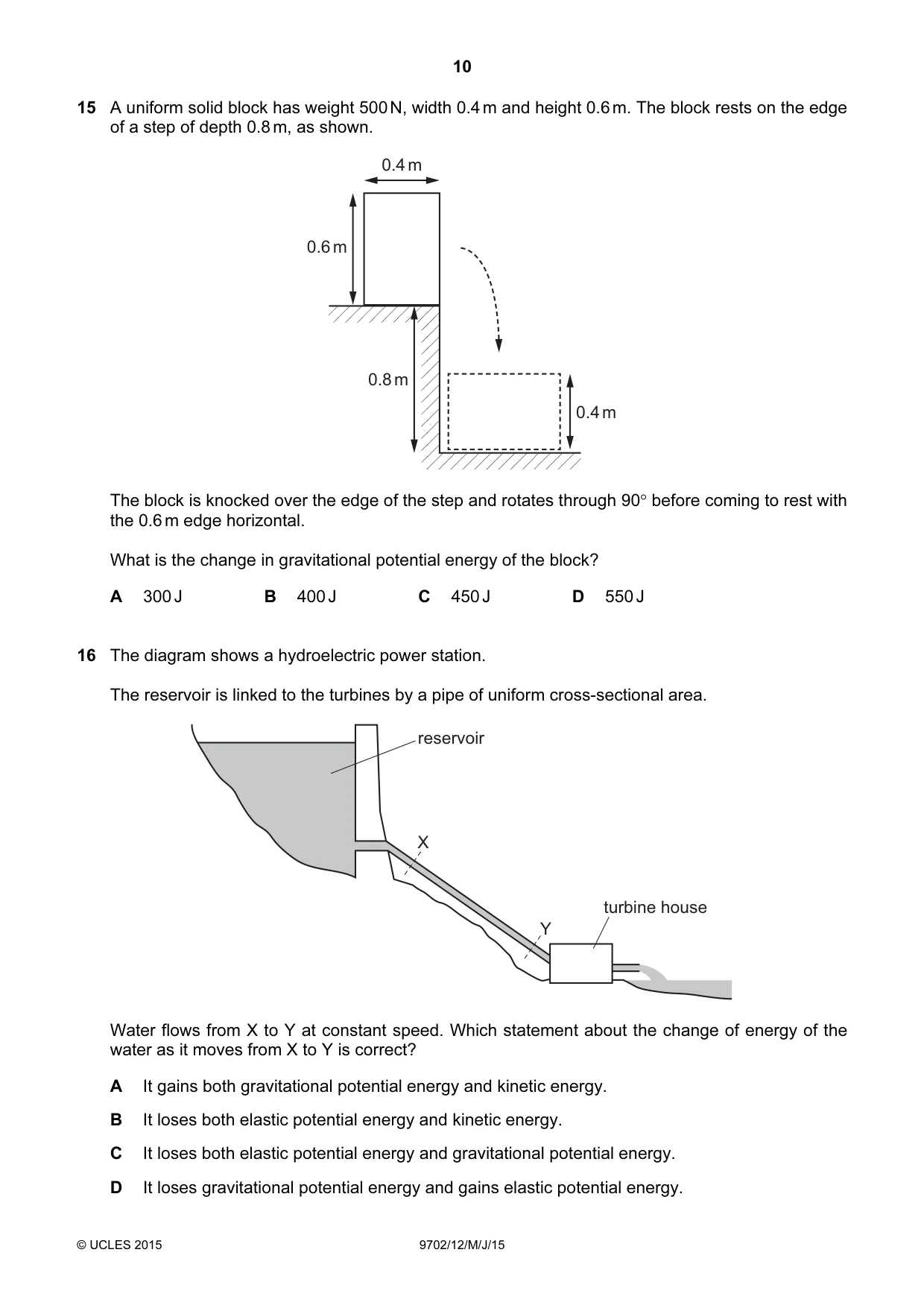 Cambridge A Level Physics 9702 2015 May/June Paper 1 · Variant 2 question paper, page 10 of 20