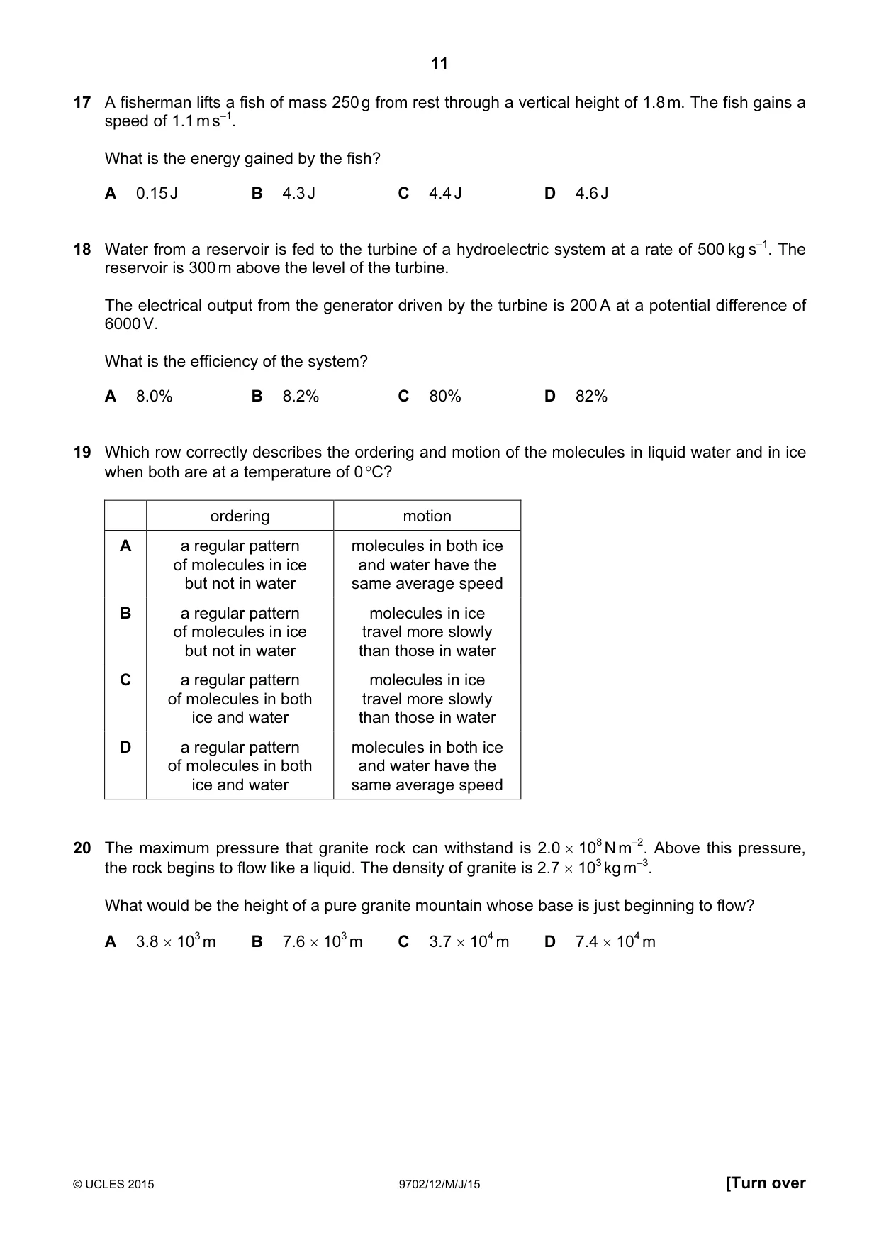 Cambridge A Level Physics 9702 2015 May/June Paper 1 · Variant 2 question paper, page 11 of 20