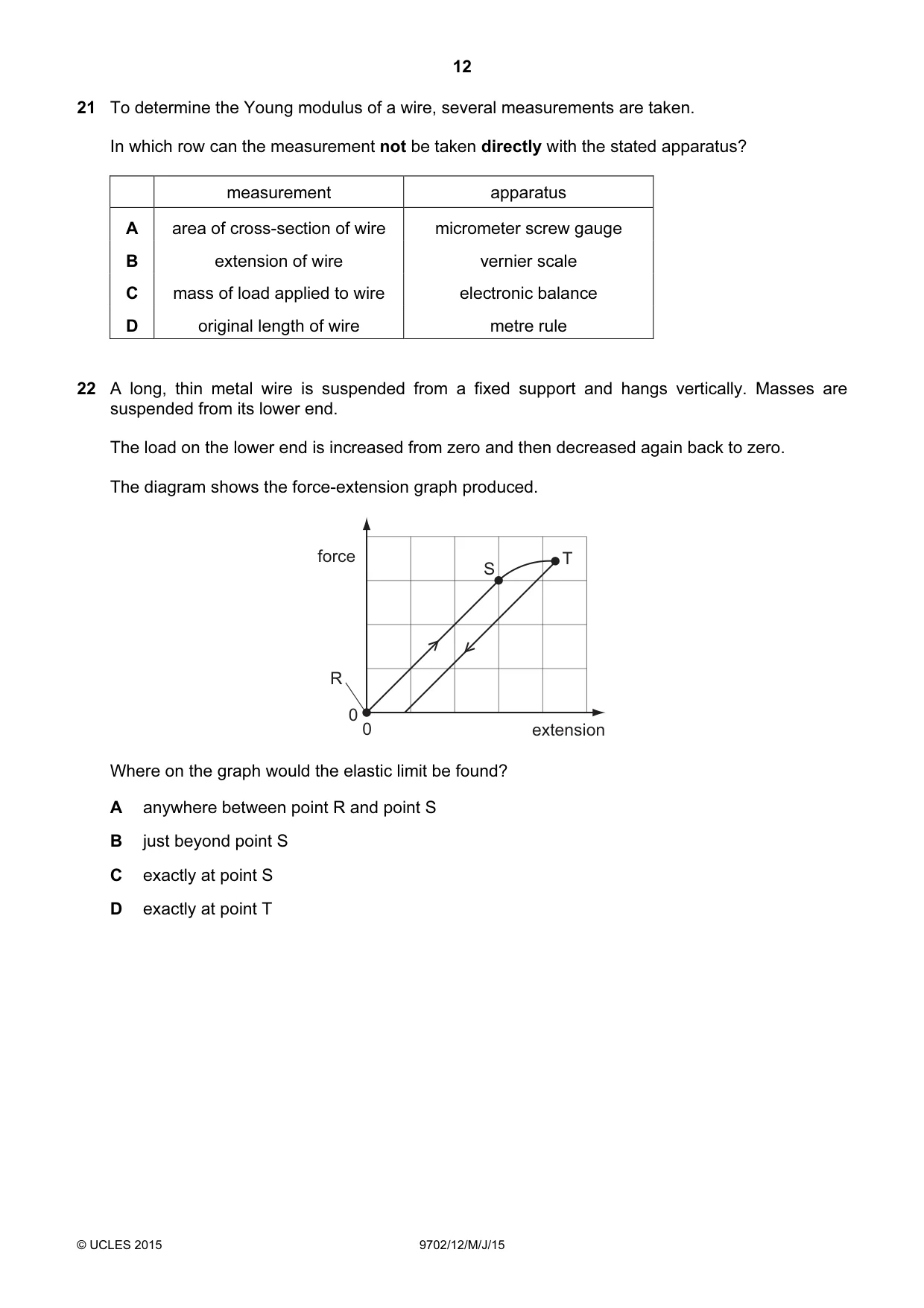 Cambridge A Level Physics 9702 2015 May/June Paper 1 · Variant 2 question paper, page 12 of 20
