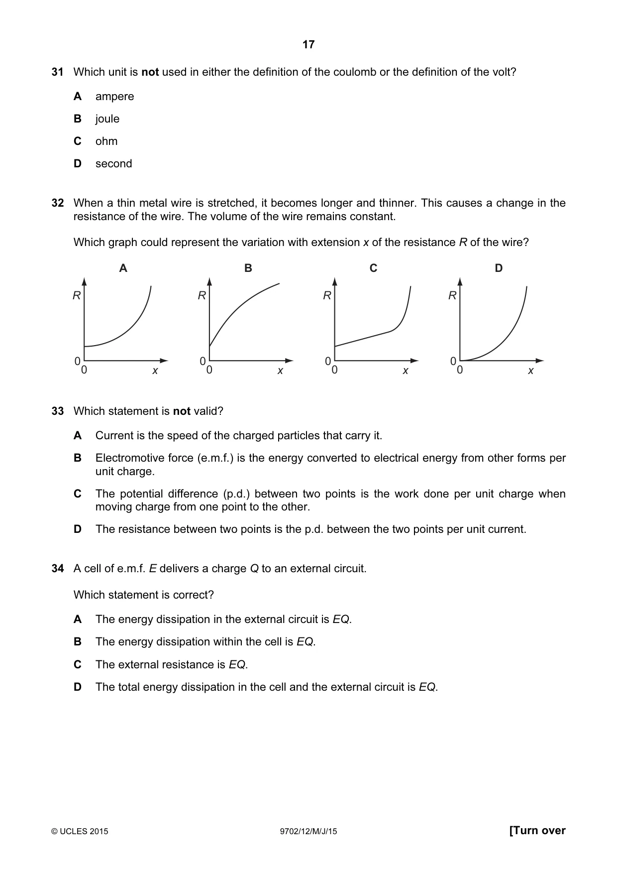 Cambridge A Level Physics 9702 2015 May/June Paper 1 · Variant 2 question paper, page 17 of 20
