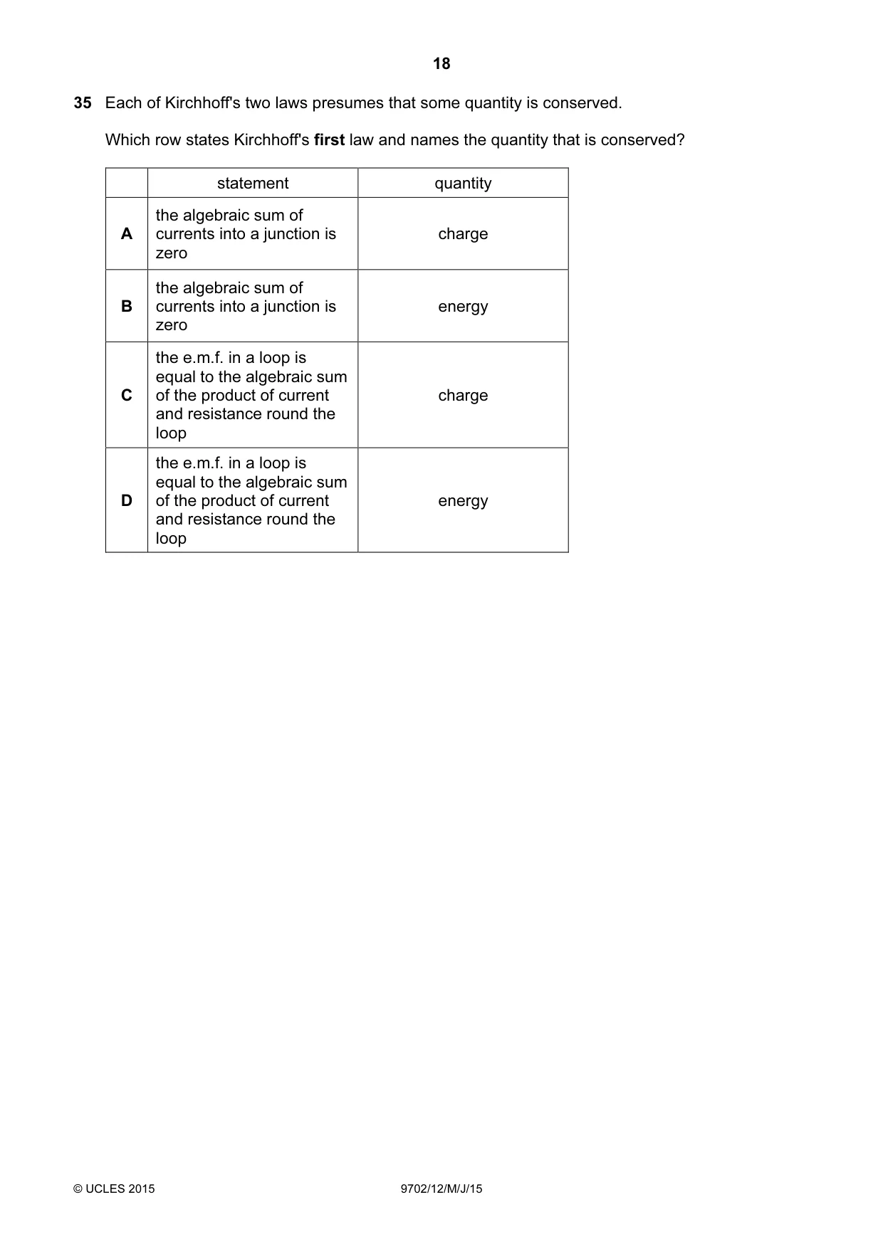 Cambridge A Level Physics 9702 2015 May/June Paper 1 · Variant 2 question paper, page 18 of 20