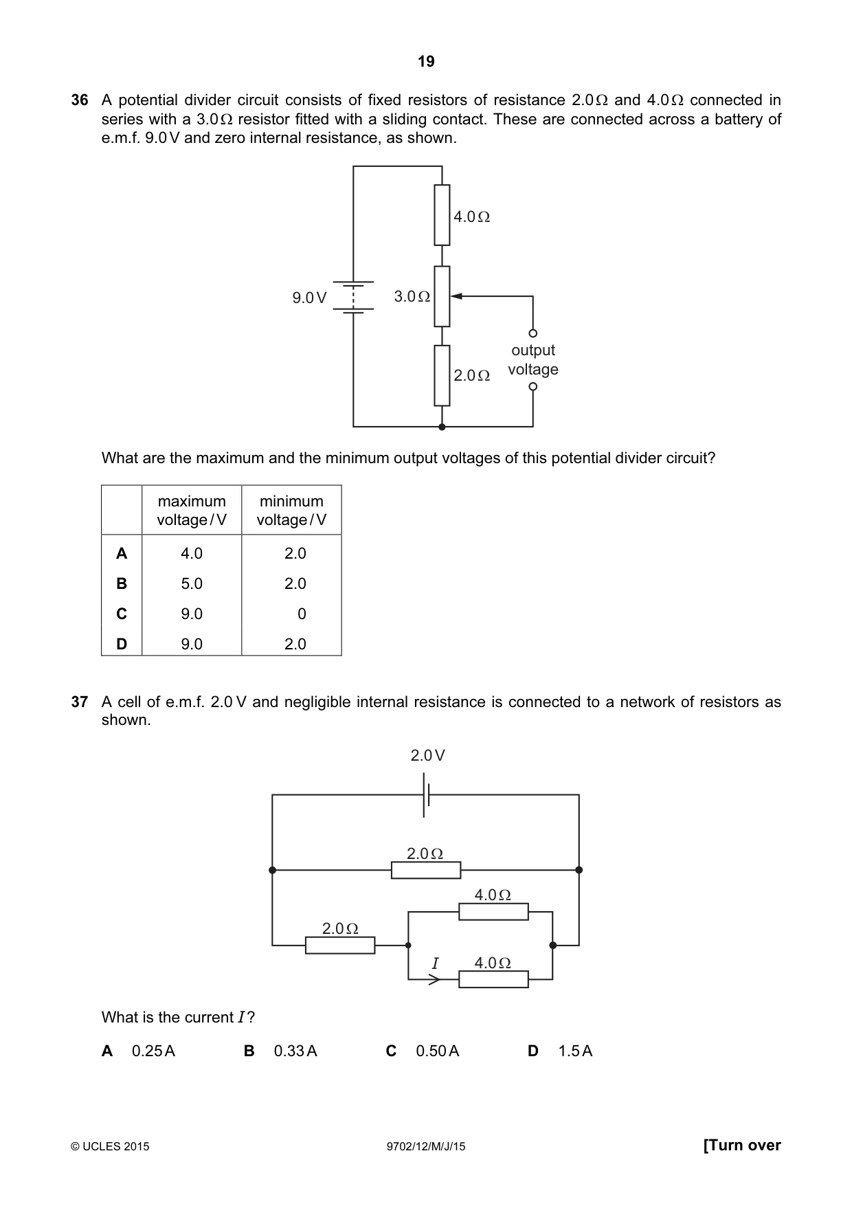 Cambridge A Level Physics 9702 2015 May/June Paper 1 · Variant 2 question paper, page 19 of 20