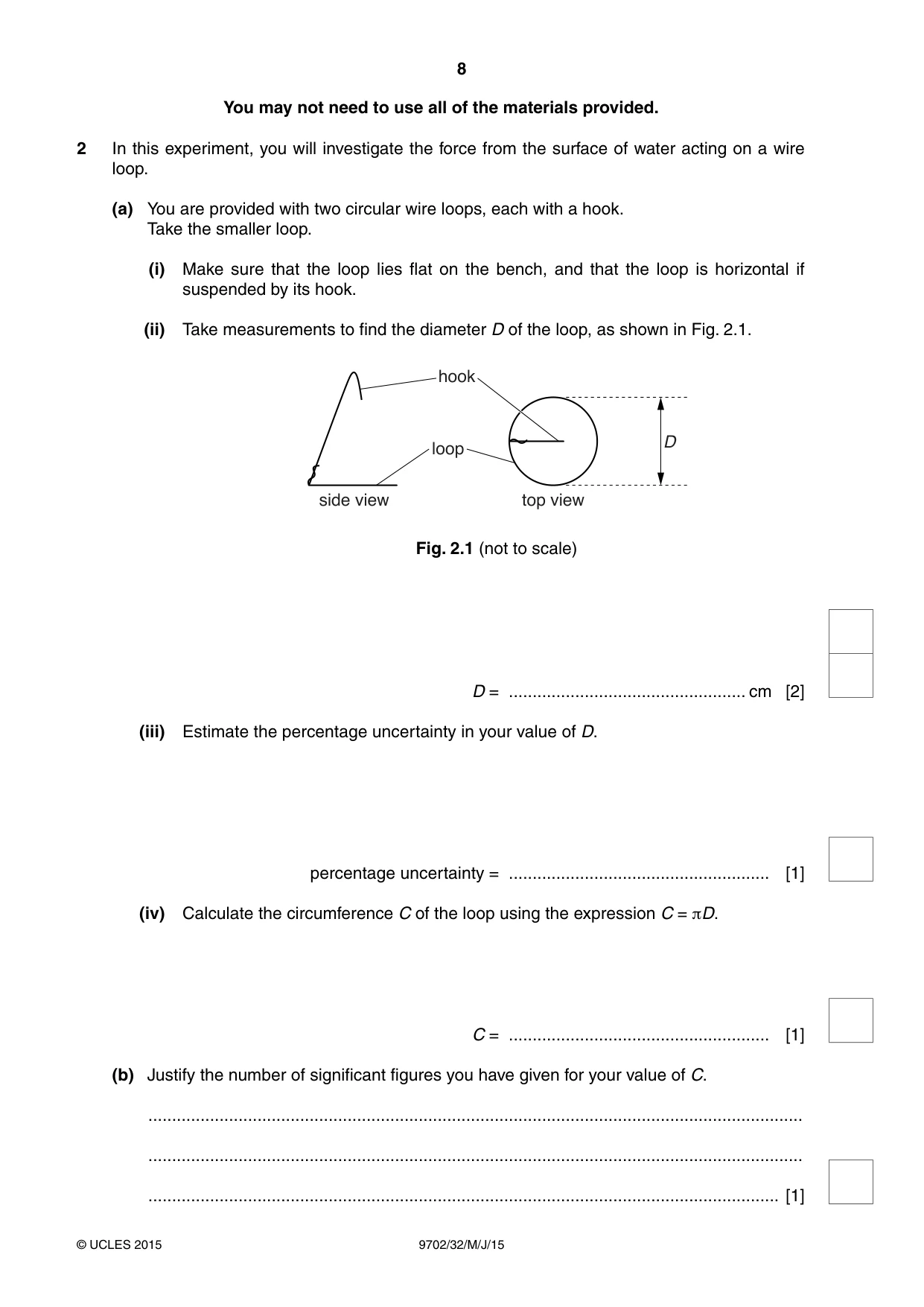 Cambridge A Level Physics 9702 2015 May/June Paper 3 · Variant 2 question paper, page 8 of 12