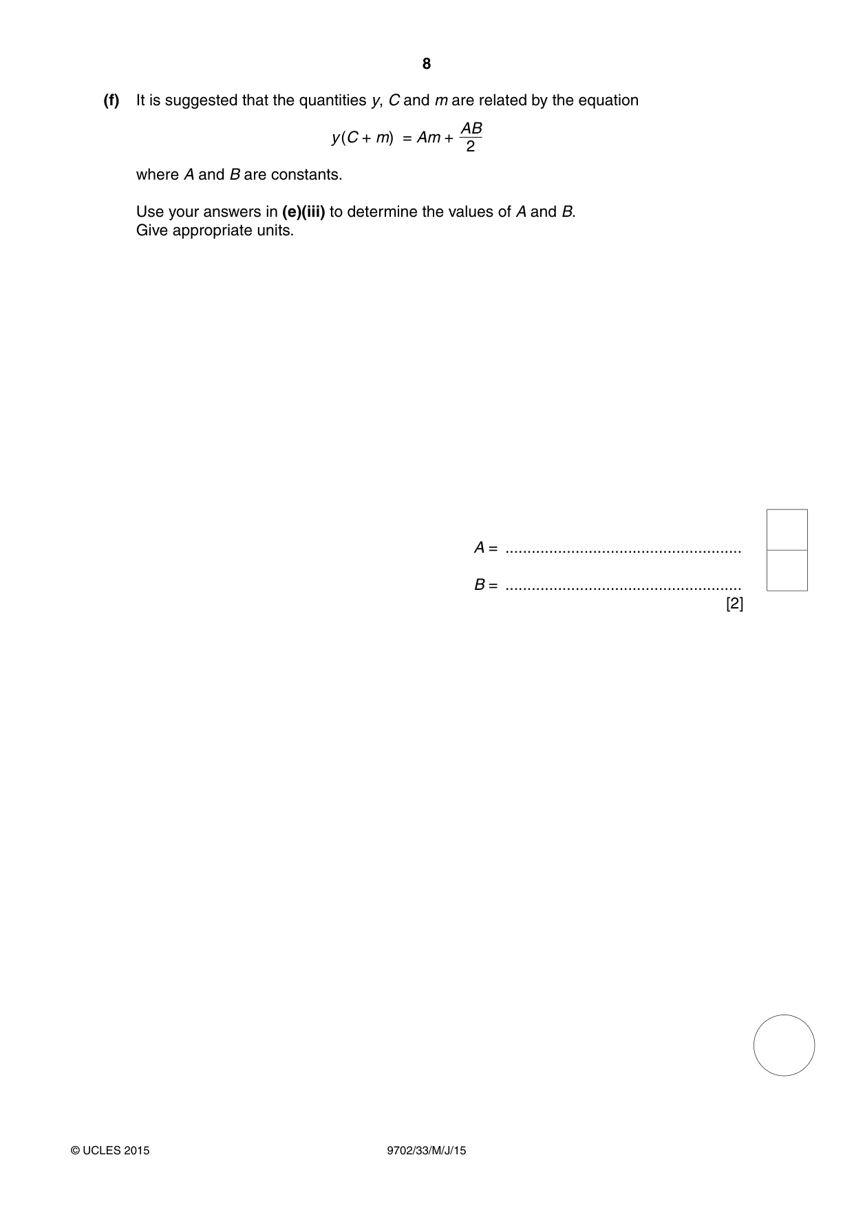 Cambridge A Level Physics 9702 2015 May/June Paper 3 · Variant 3 question paper, page 8 of 16