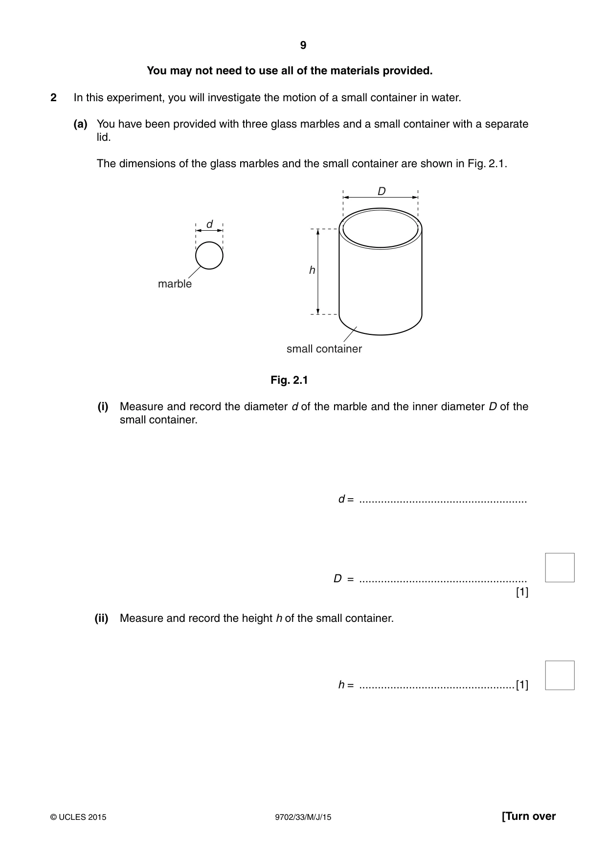 Cambridge A Level Physics 9702 2015 May/June Paper 3 · Variant 3 question paper, page 9 of 16