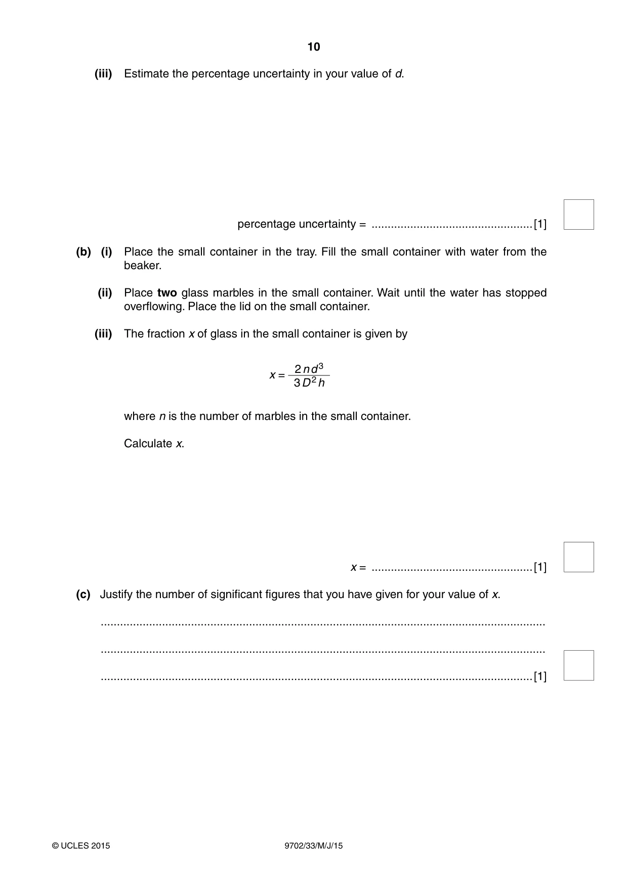 Cambridge A Level Physics 9702 2015 May/June Paper 3 · Variant 3 question paper, page 10 of 16