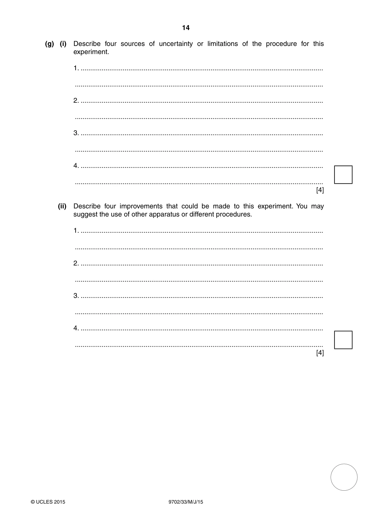 Cambridge A Level Physics 9702 2015 May/June Paper 3 · Variant 3 question paper, page 14 of 16