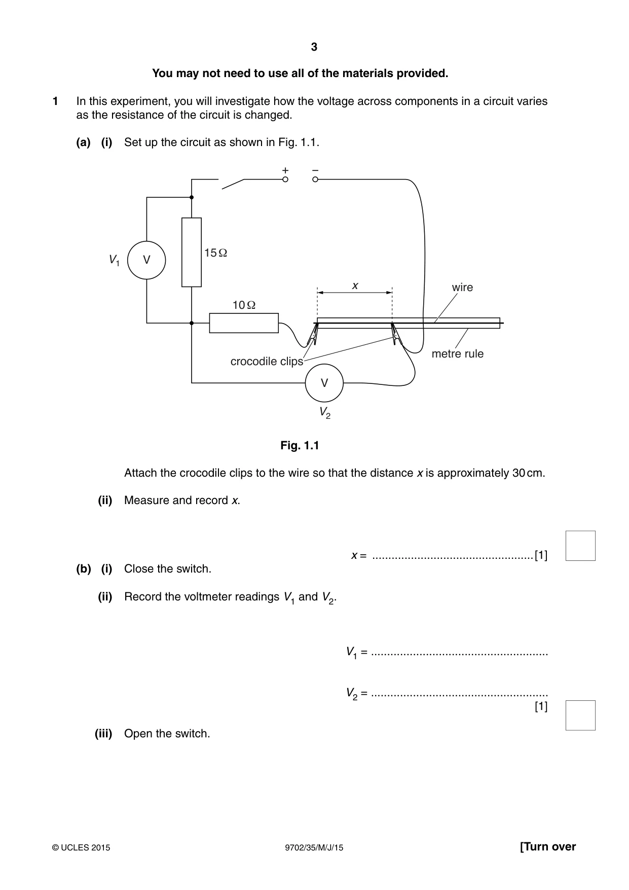 Cambridge A Level Physics 9702 2015 May/June Paper 3 · Variant 5 question paper, page 3 of 12