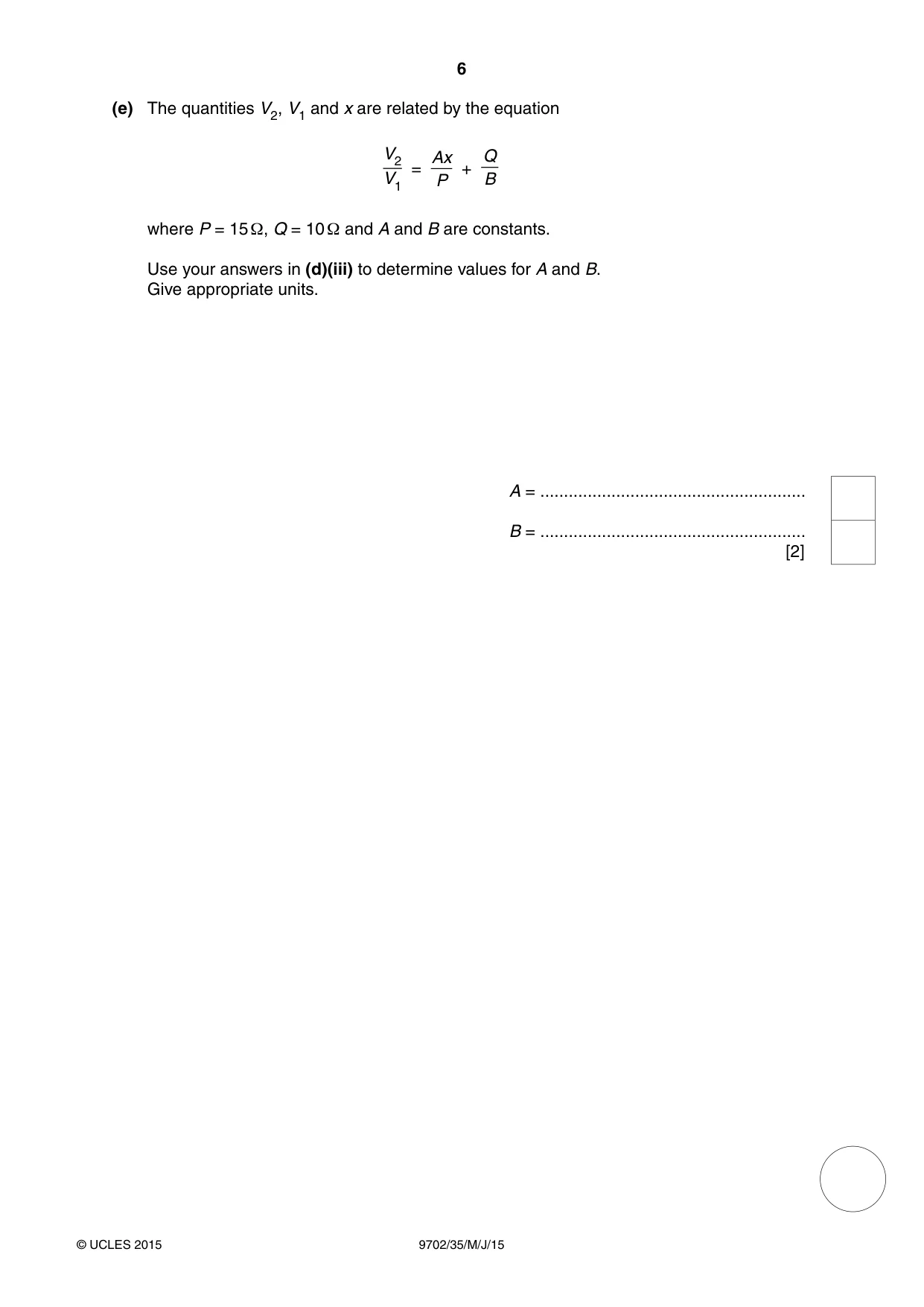 Cambridge A Level Physics 9702 2015 May/June Paper 3 · Variant 5 question paper, page 6 of 12
