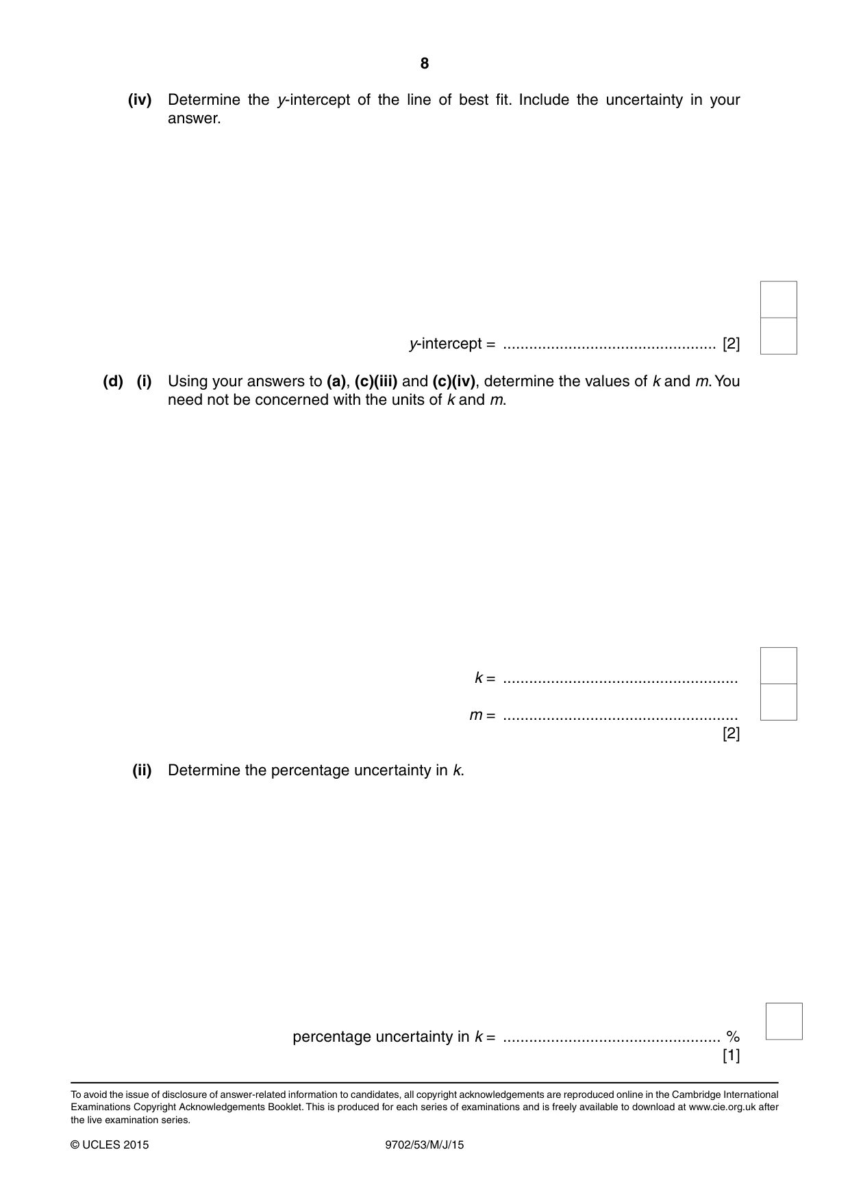 Cambridge A Level Physics 9702 2015 May/June Paper 5 · Variant 3 question paper, page 8 of 8