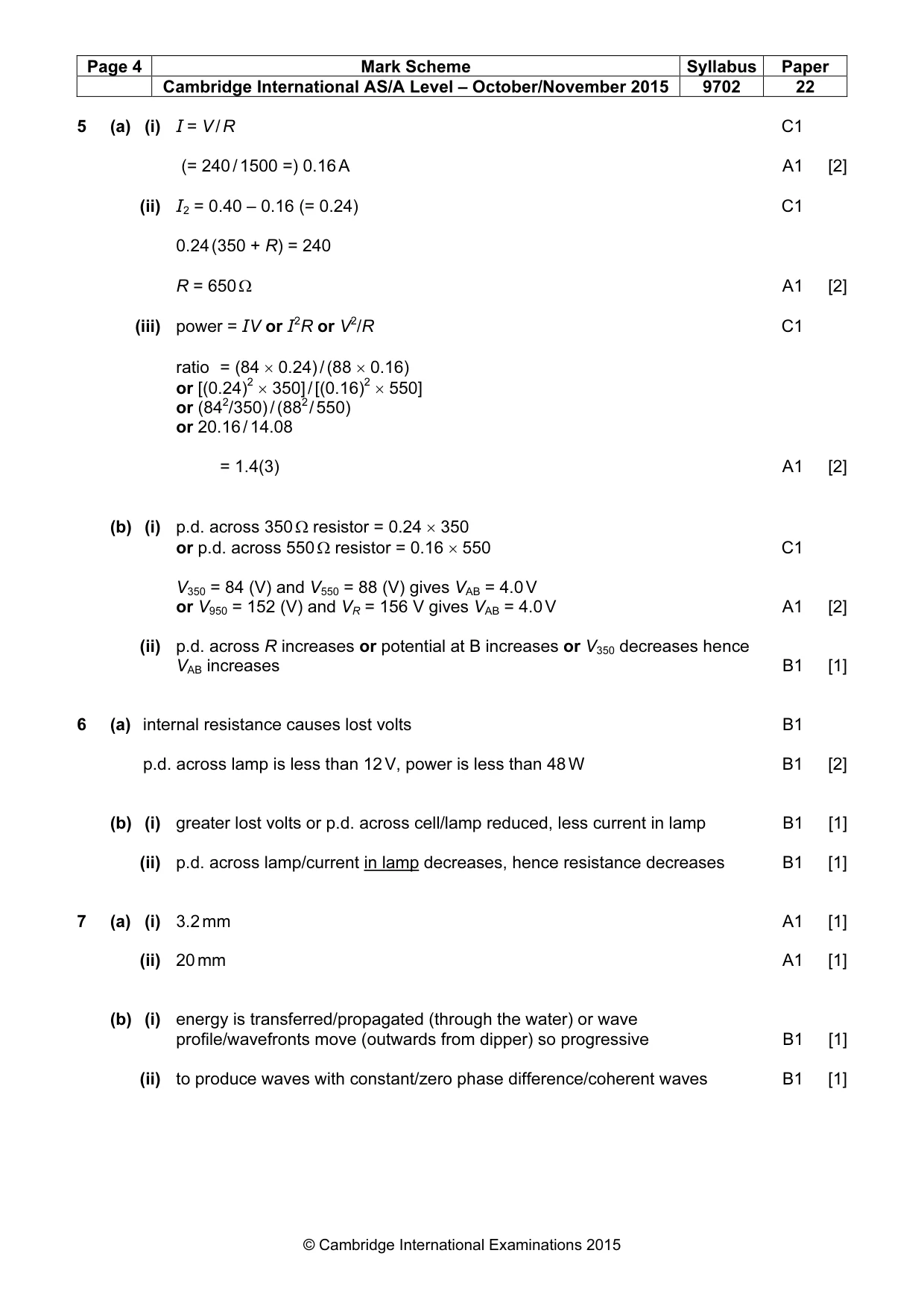 Mark scheme, page 4 of 5