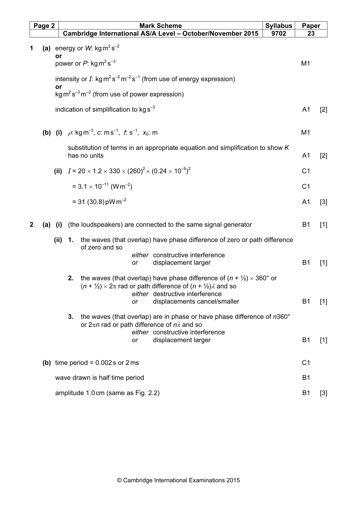 Mark scheme, page 2 of 5