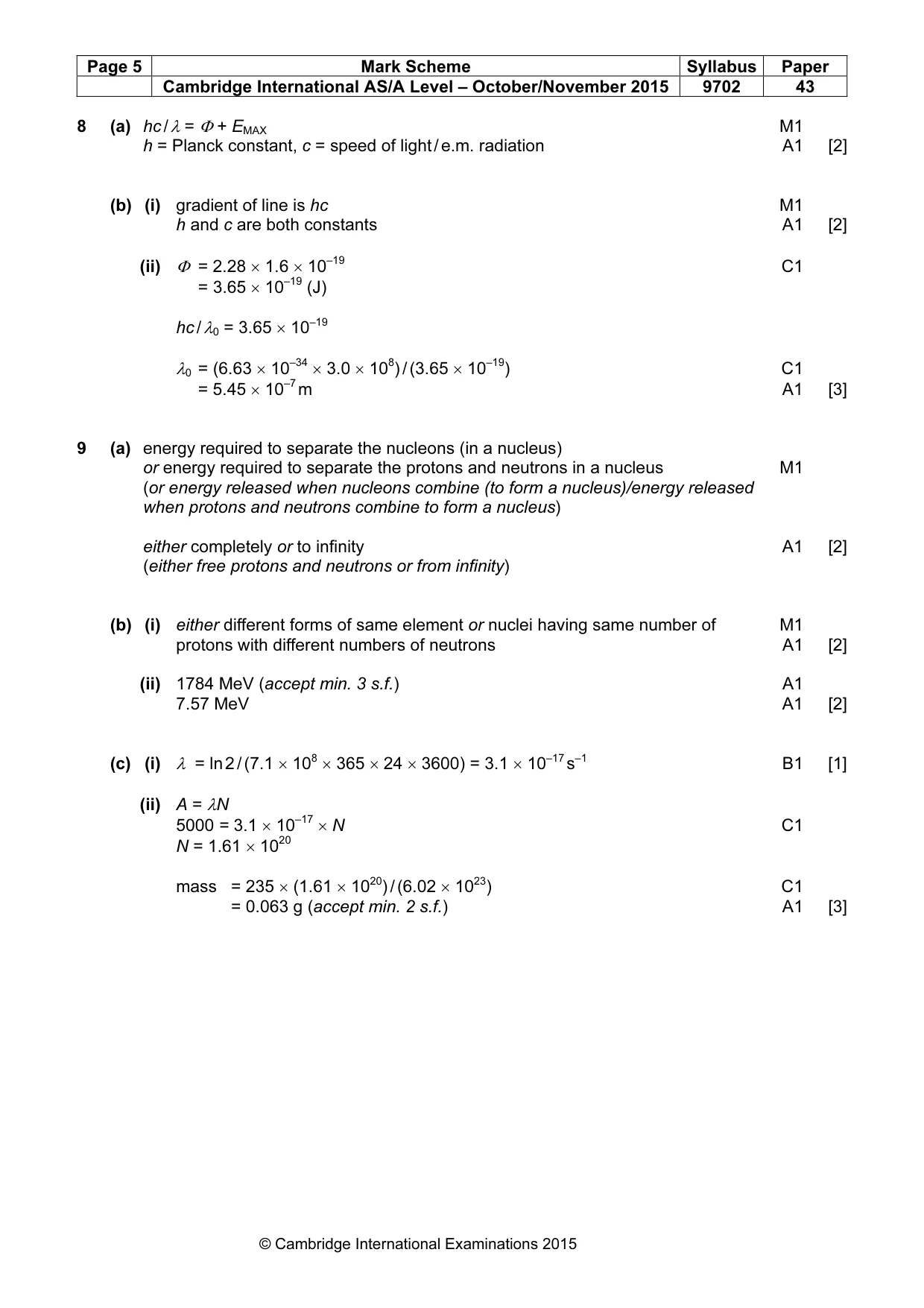 Mark scheme, page 5 of 7