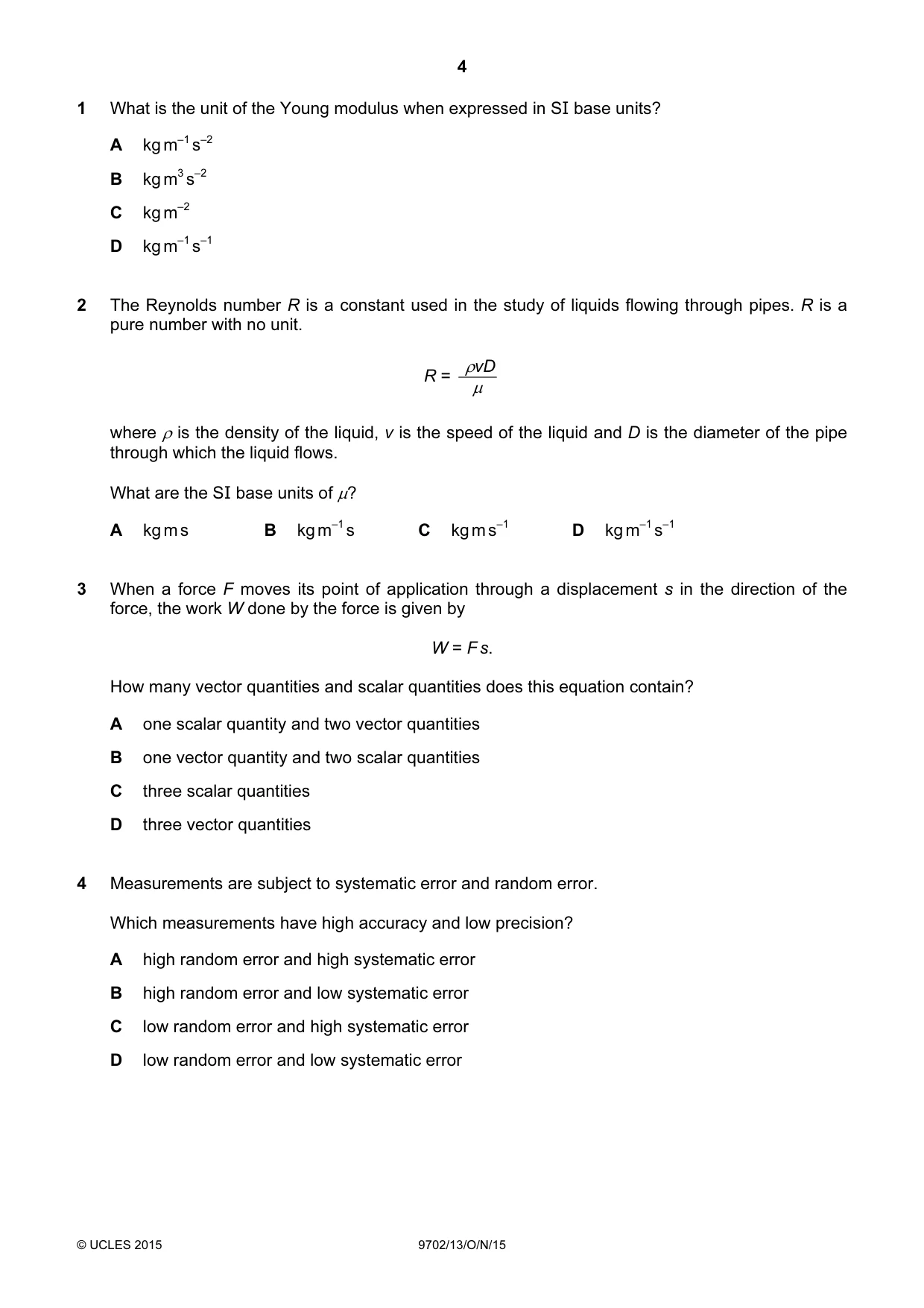 Cambridge A Level Physics 9702 2015 Oct/Nov Paper 1 · Variant 3 question paper, page 4 of 24