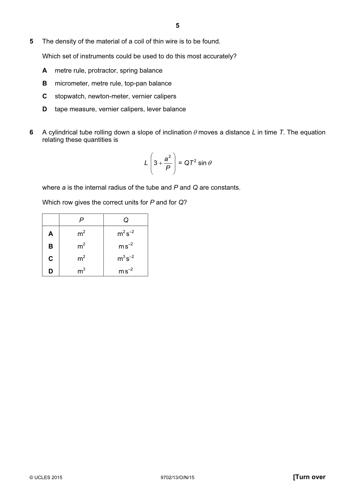 Cambridge A Level Physics 9702 2015 Oct/Nov Paper 1 · Variant 3 question paper, page 5 of 24