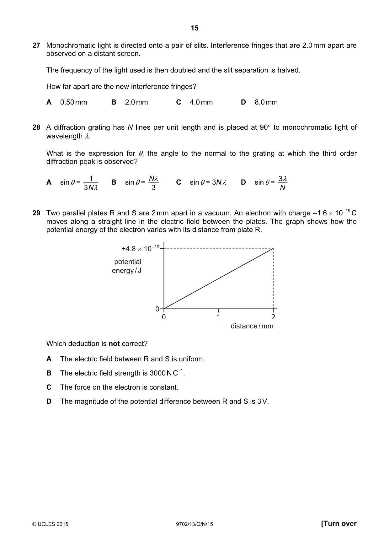 Cambridge A Level Physics 9702 2015 Oct/Nov Paper 1 · Variant 3 question paper, page 15 of 24