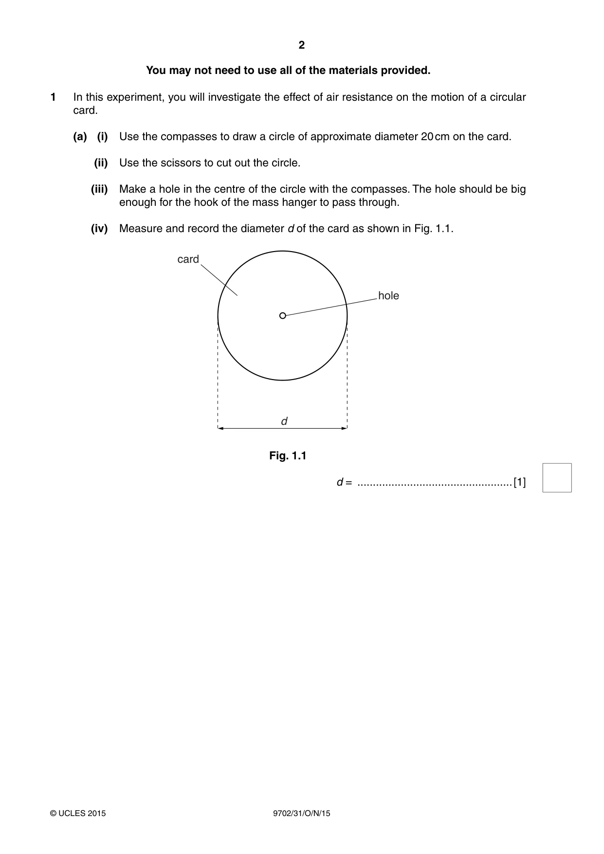 Cambridge A Level Physics 9702 2015 Oct/Nov Paper 3 · Variant 1 question paper, page 2 of 16