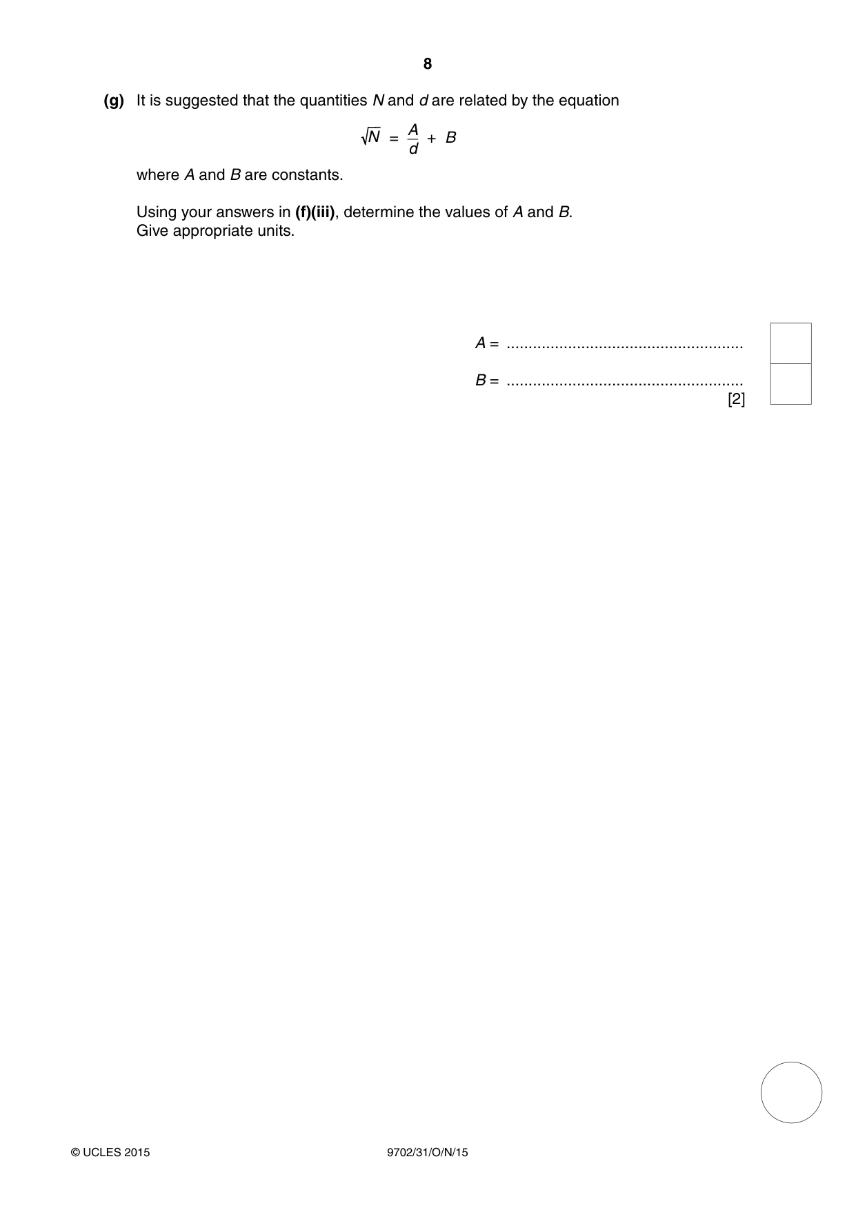 Cambridge A Level Physics 9702 2015 Oct/Nov Paper 3 · Variant 1 question paper, page 8 of 16