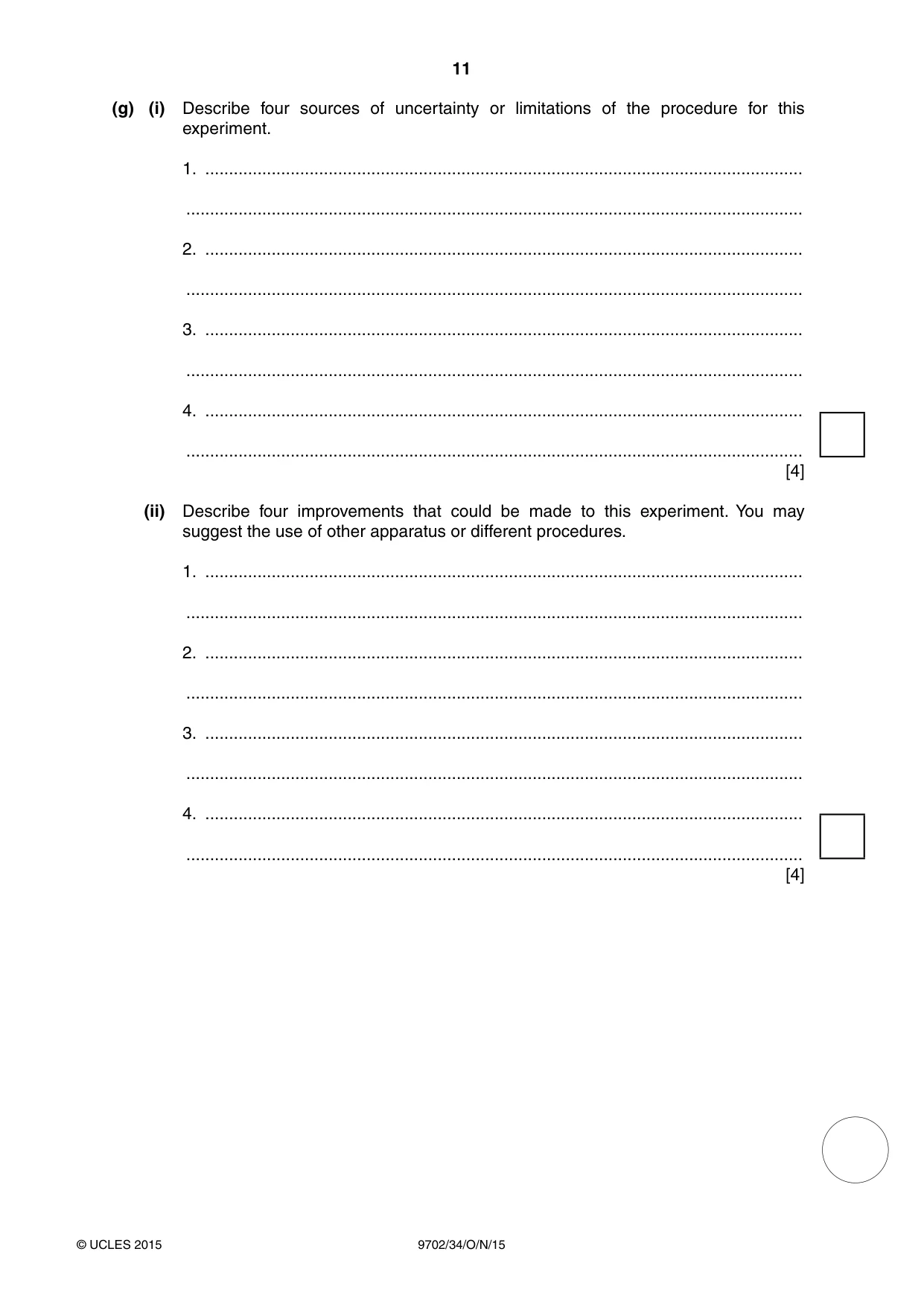 Cambridge A Level Physics 9702 2015 Oct/Nov Paper 3 · Variant 4 question paper, page 11 of 12
