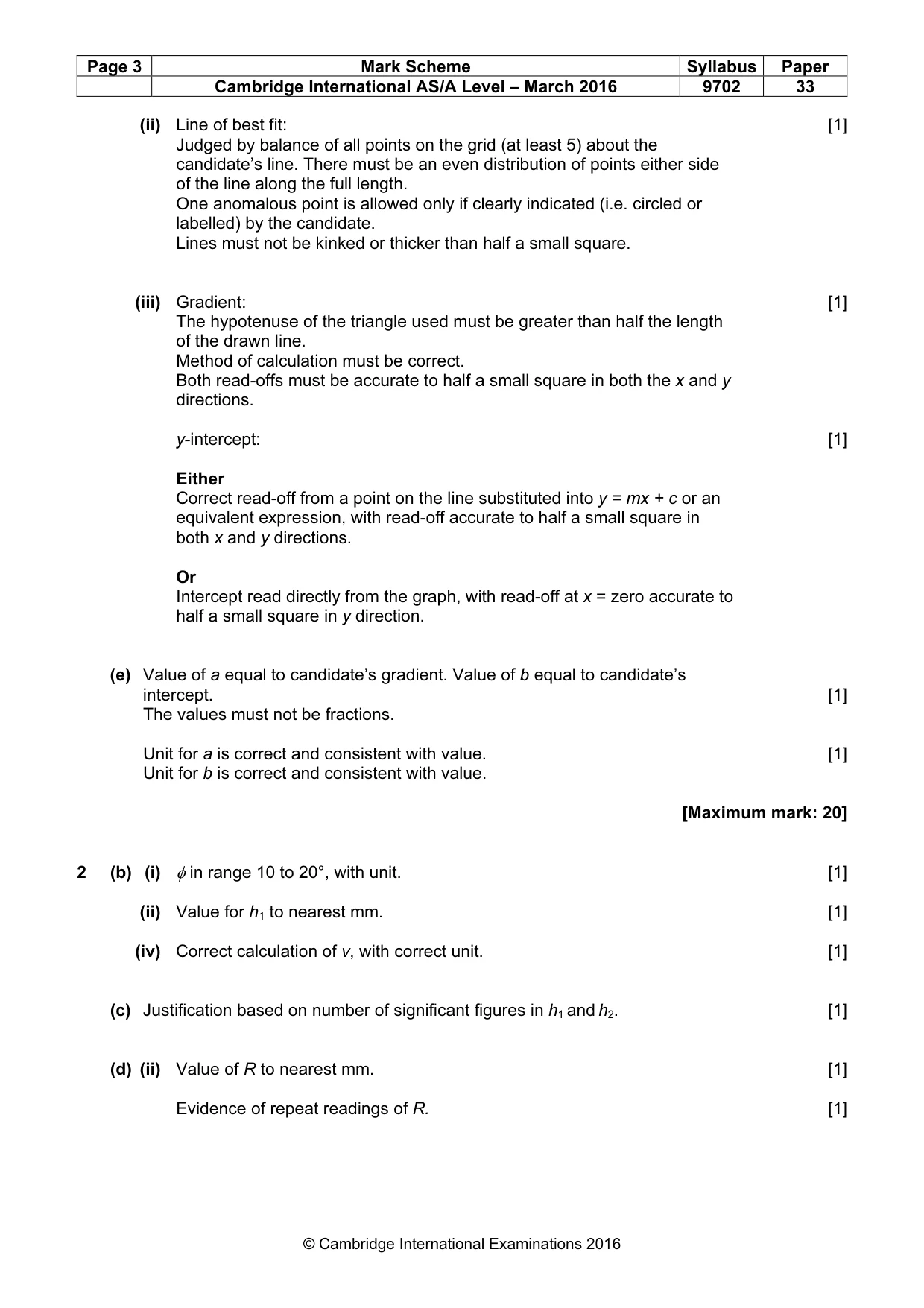 Mark scheme, page 3 of 5