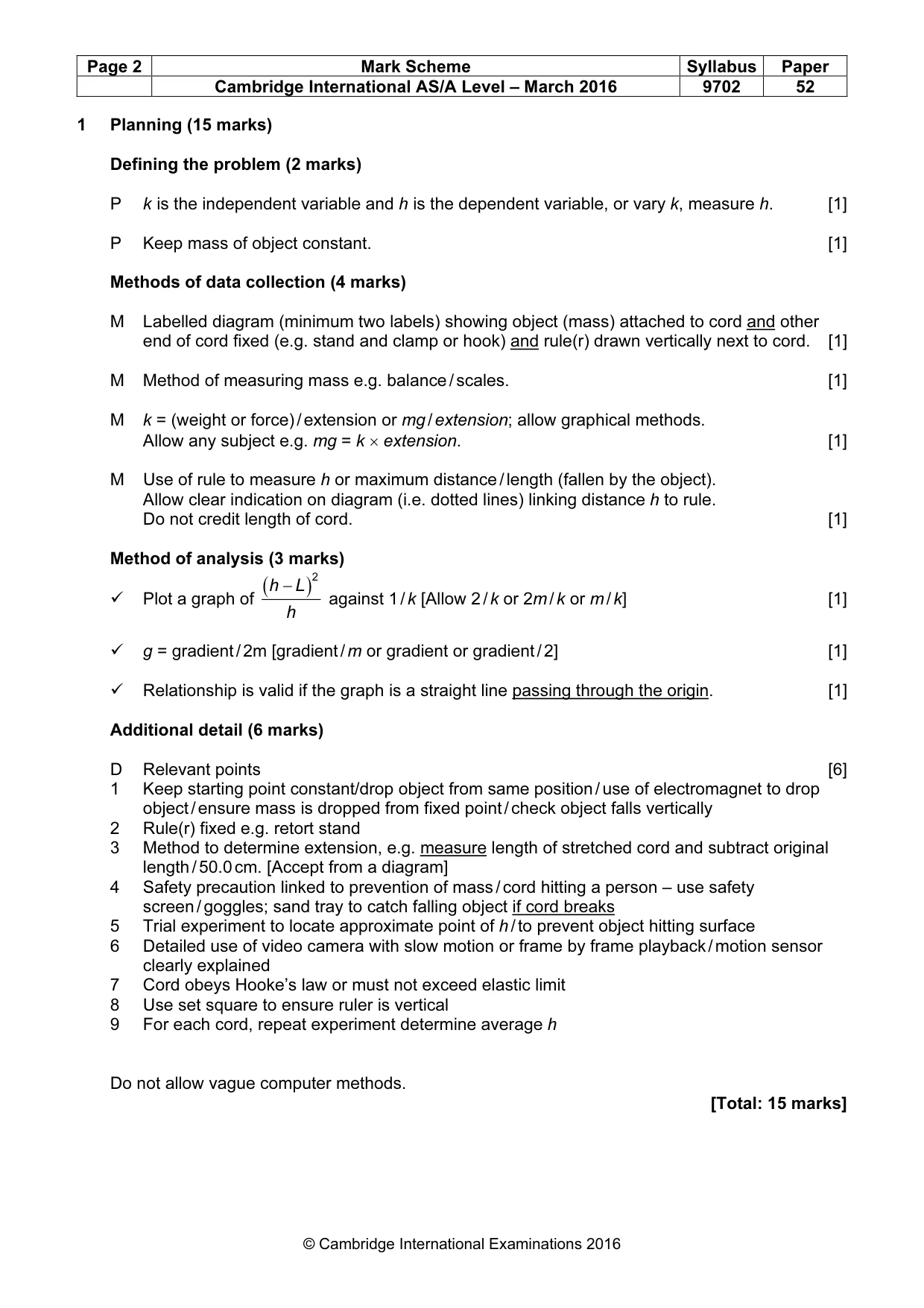 Mark scheme, page 2 of 4