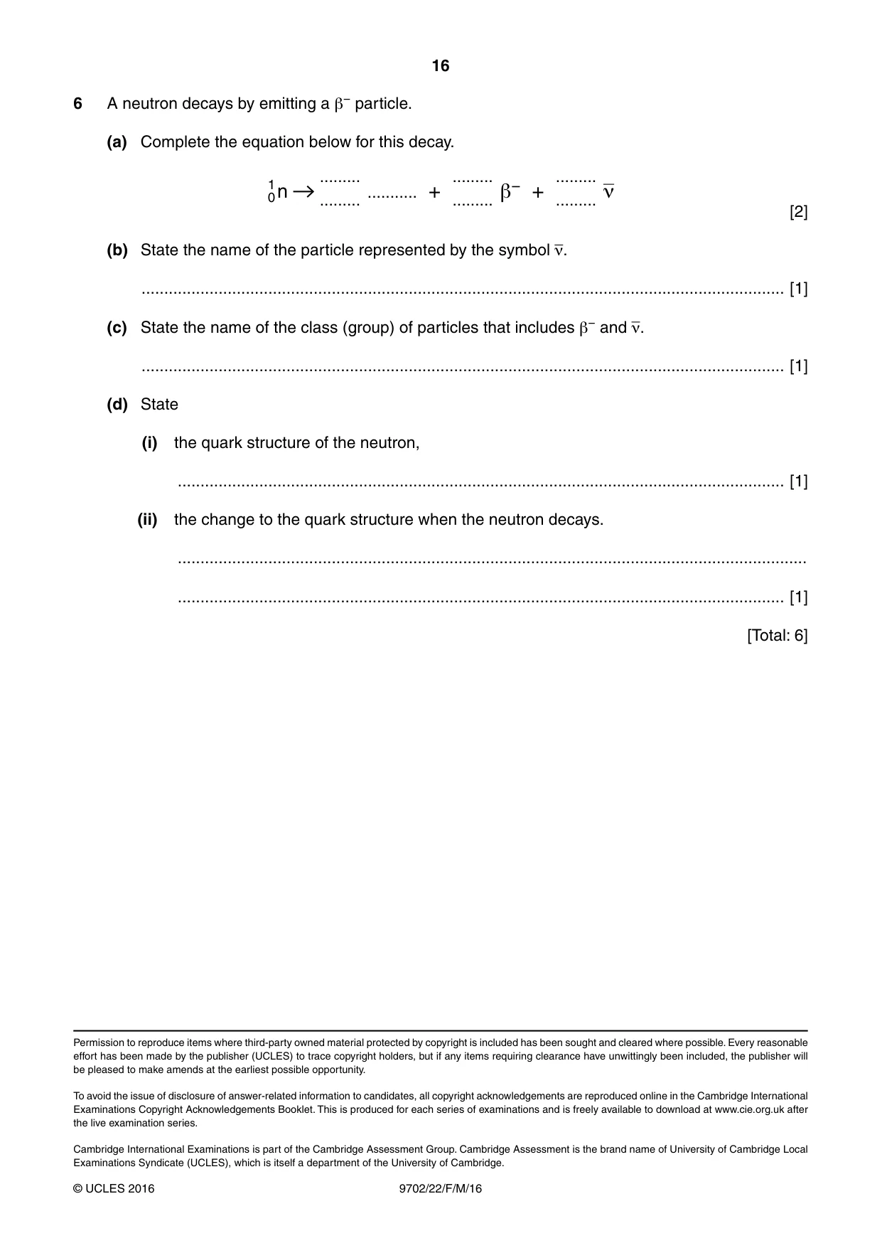 Cambridge A Level Physics 9702 2016 Feb/March Paper 2 · Variant 2 question paper, page 16 of 16
