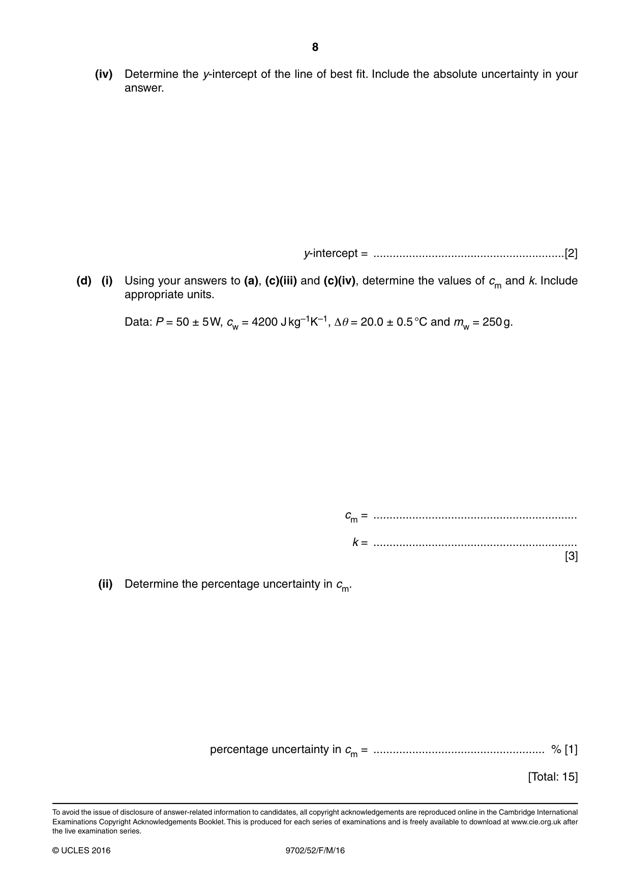 Cambridge A Level Physics 9702 2016 Feb/March Paper 5 · Variant 2 question paper, page 8 of 8