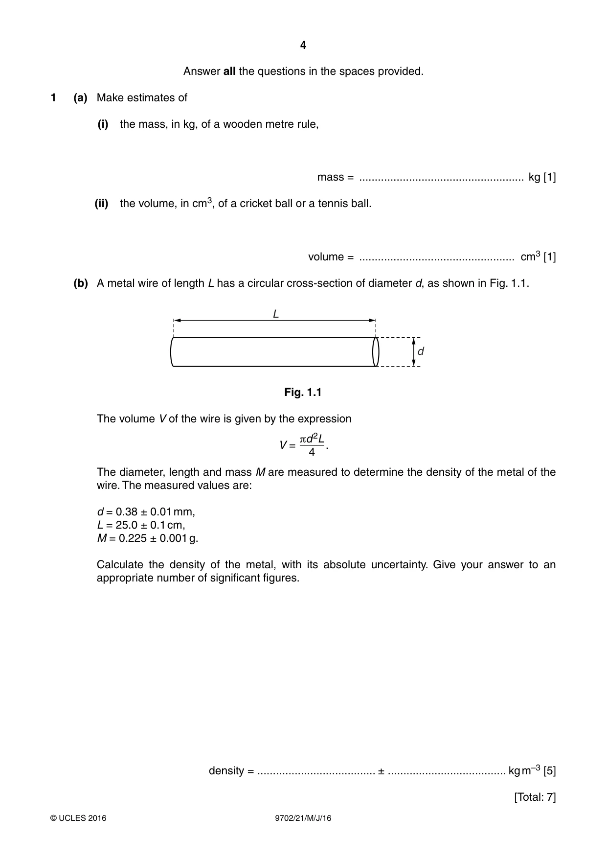 Cambridge A Level Physics 9702 2016 May/June Paper 2 · Variant 1 question paper, page 4 of 16