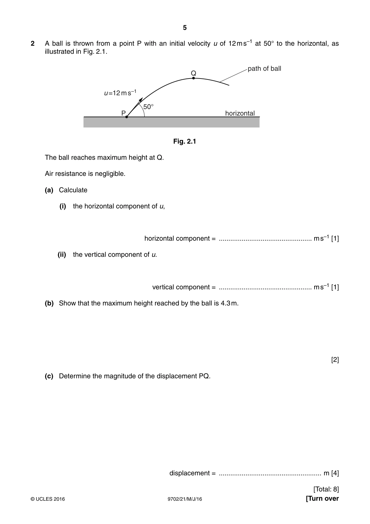 Cambridge A Level Physics 9702 2016 May/June Paper 2 · Variant 1 question paper, page 5 of 16